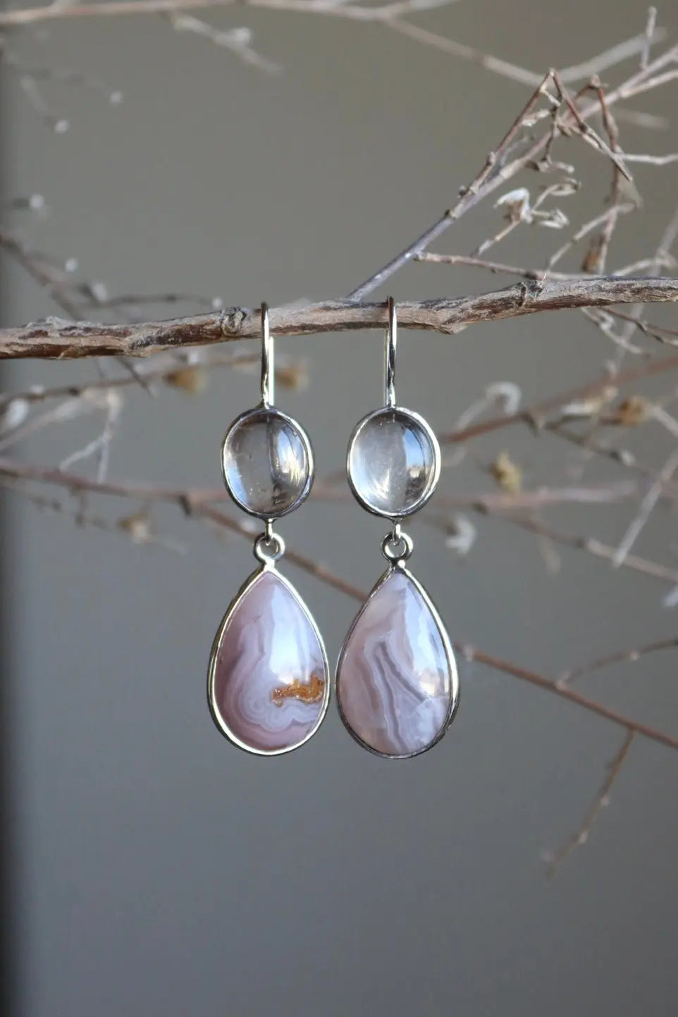 Agate & Quartz Silver Earrings ORI ORI Jewelry