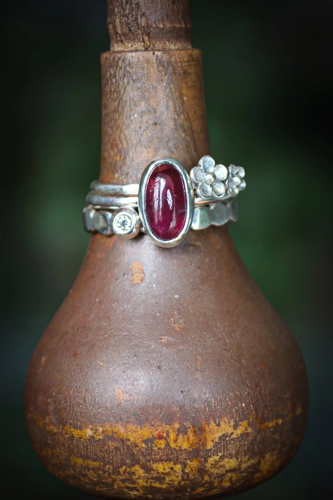 Tourmaline & Moissanite Silver Ring Set (7.0) ORI Jewelry ORI Jewelry