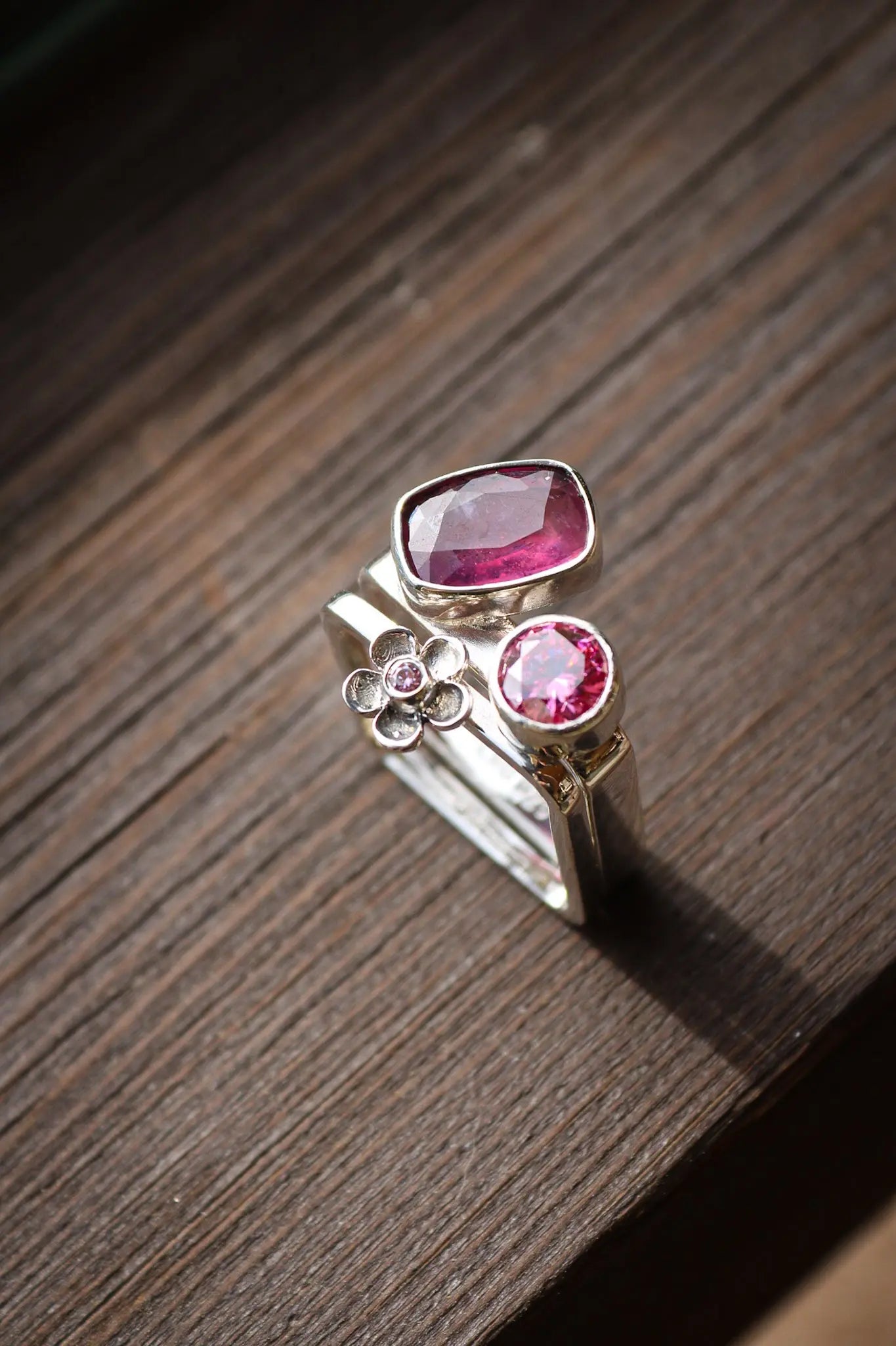 Square Ring Set with Sapphire and Moissanites (8.5-9.0) ORI Jewelry ORI Jewelry