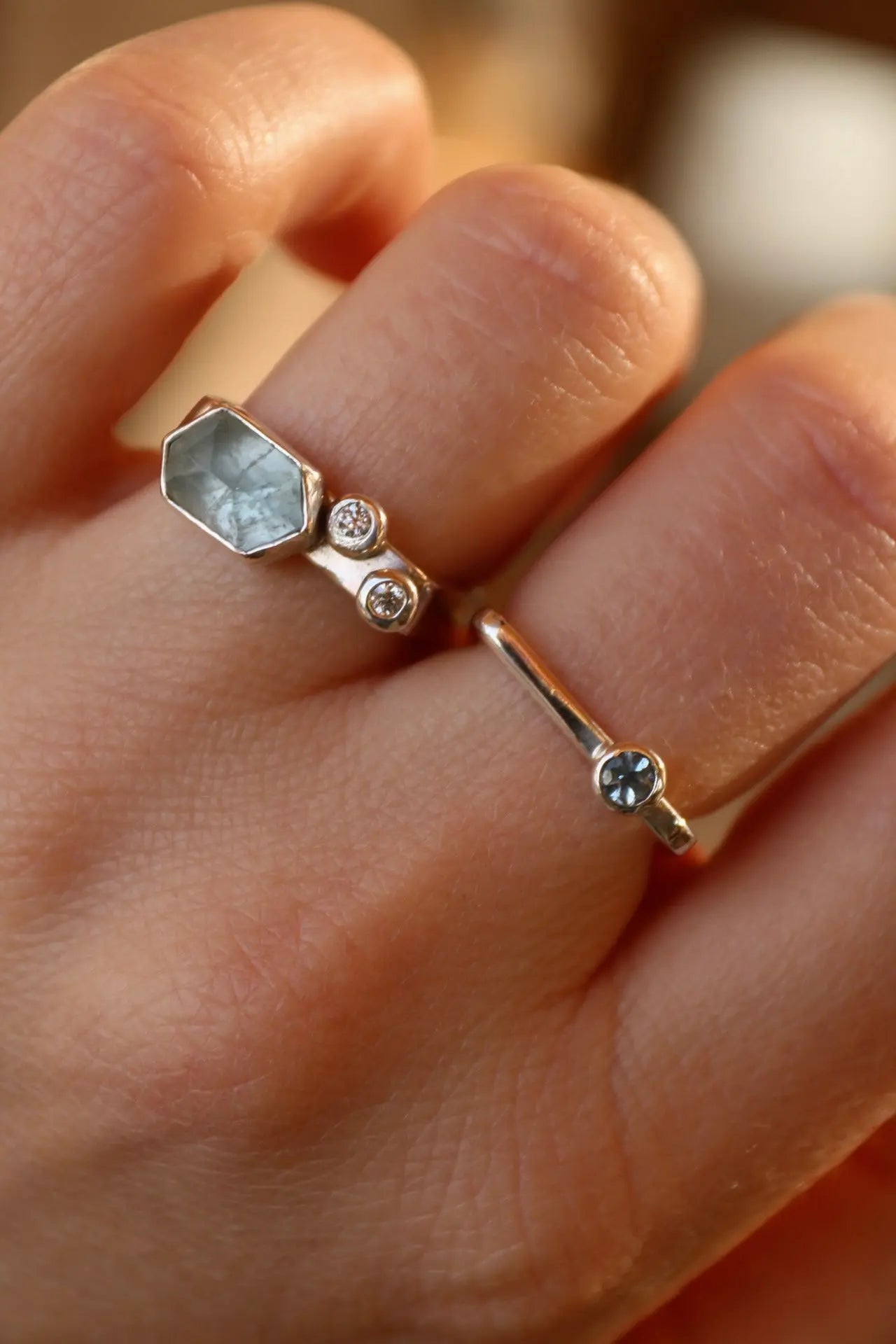 Aquamarine Square Rings Set (6-6.5) - ORI Jewelry