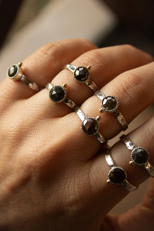 Salt & Pepper Diamond rings Silver with 14k Gold accents (5.5-10.0) ORI Jewelry ORI Jewelry