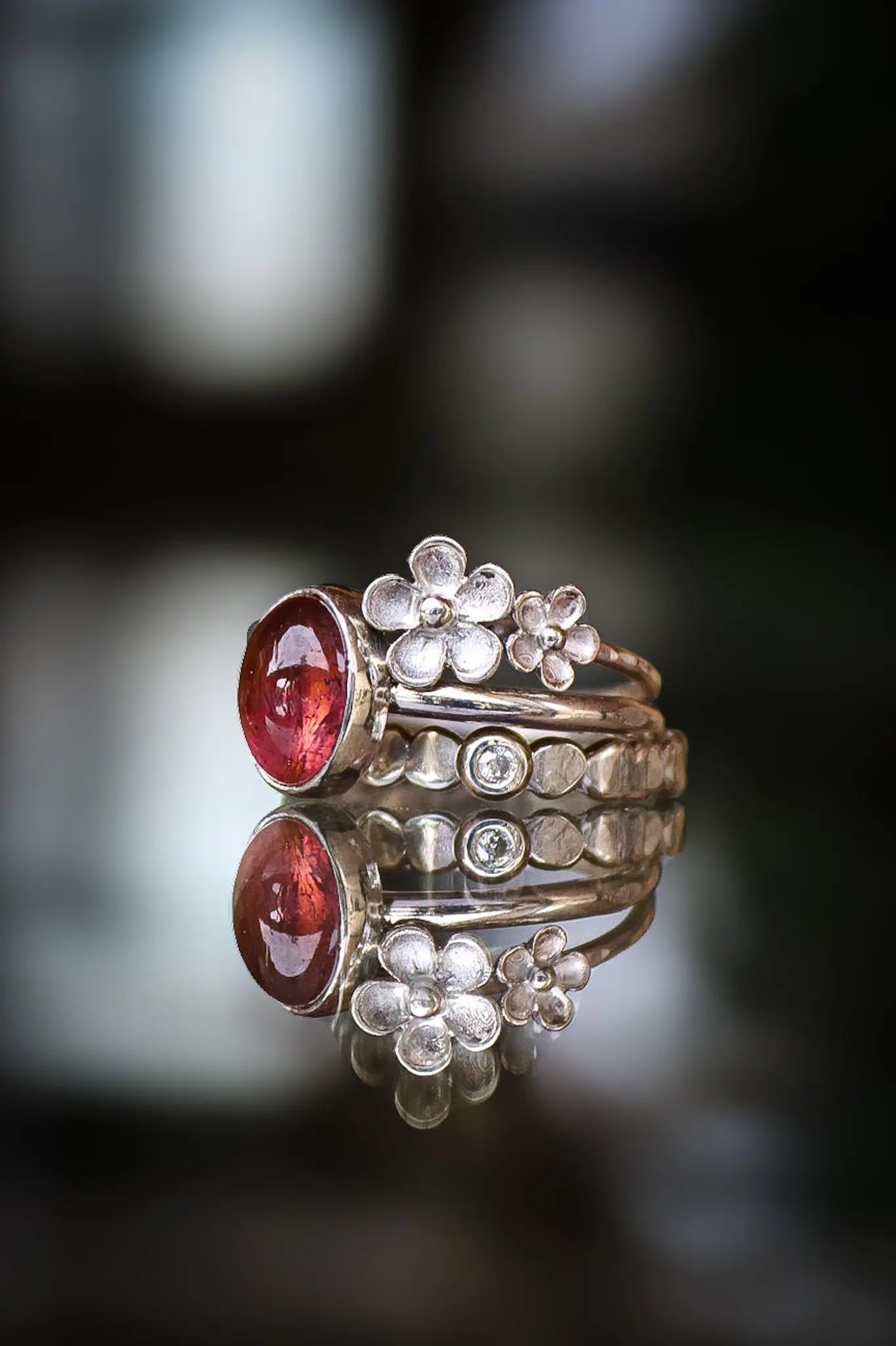 Tourmaline & Moissanite Silver Ring Set (9.0) ORI Jewelry ORI Jewelry