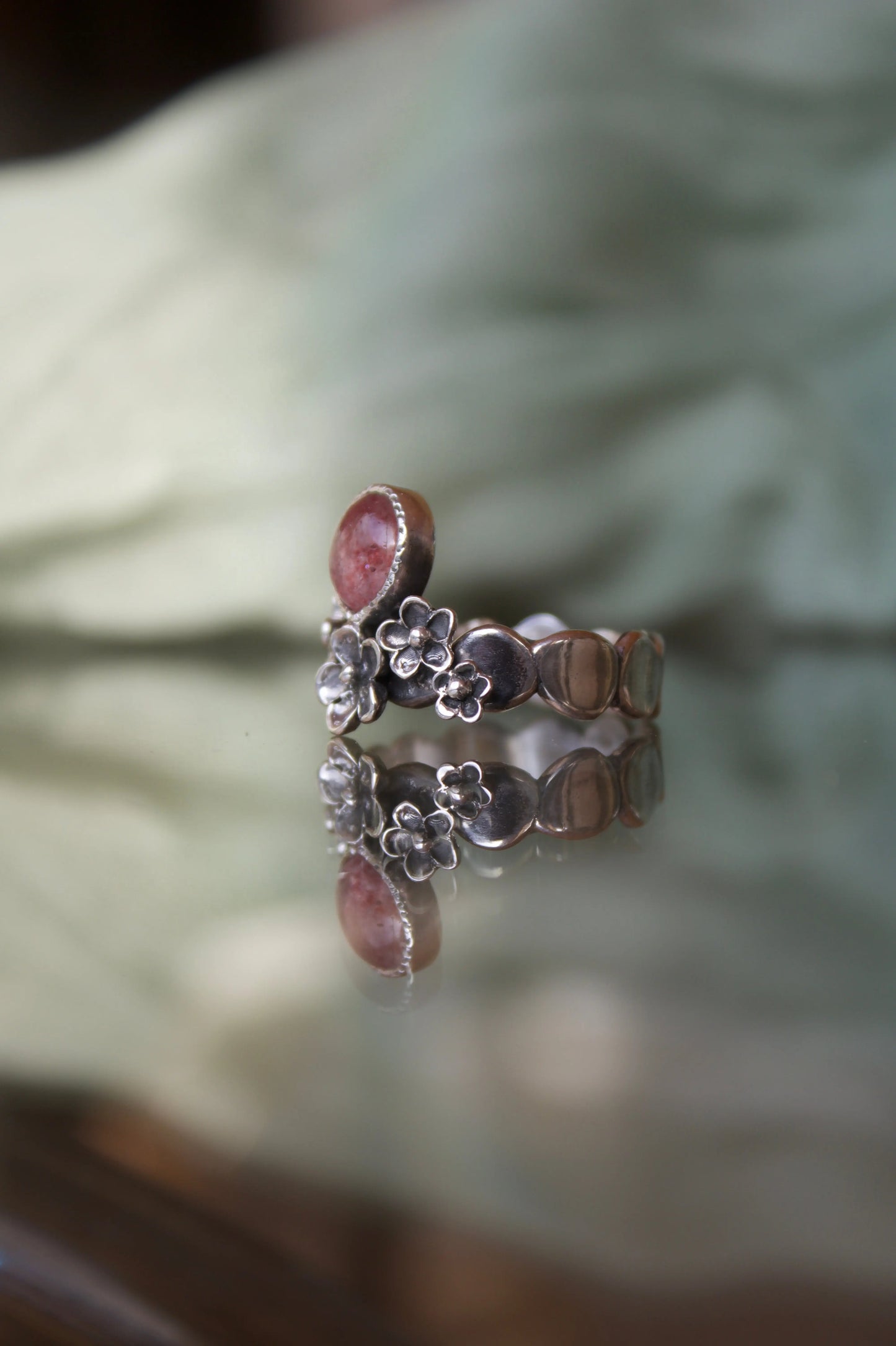 Sakura ring with Strawberry Quartz - ORI Jewelry