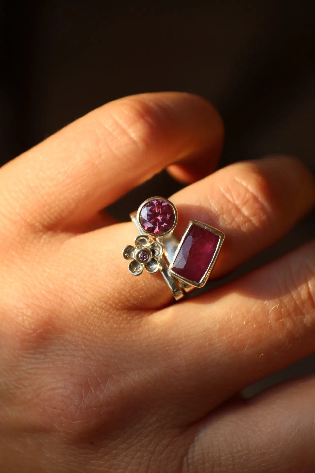 Square Ring Set with Sapphire and Moissanites (size 6.0-6.5) ORI Jewelry ORI Jewelry