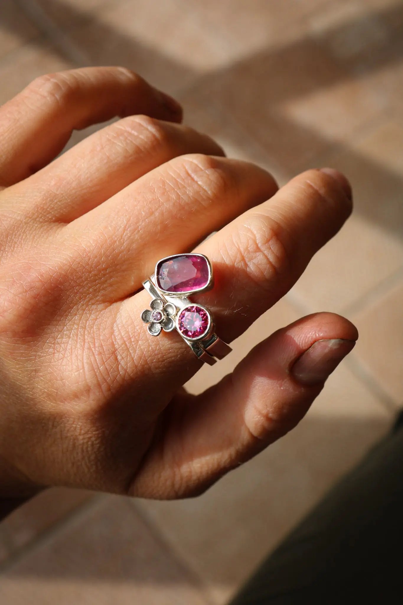 Square Ring Set with Sapphire and Moissanites (8.5-9.0) ORI Jewelry ORI Jewelry