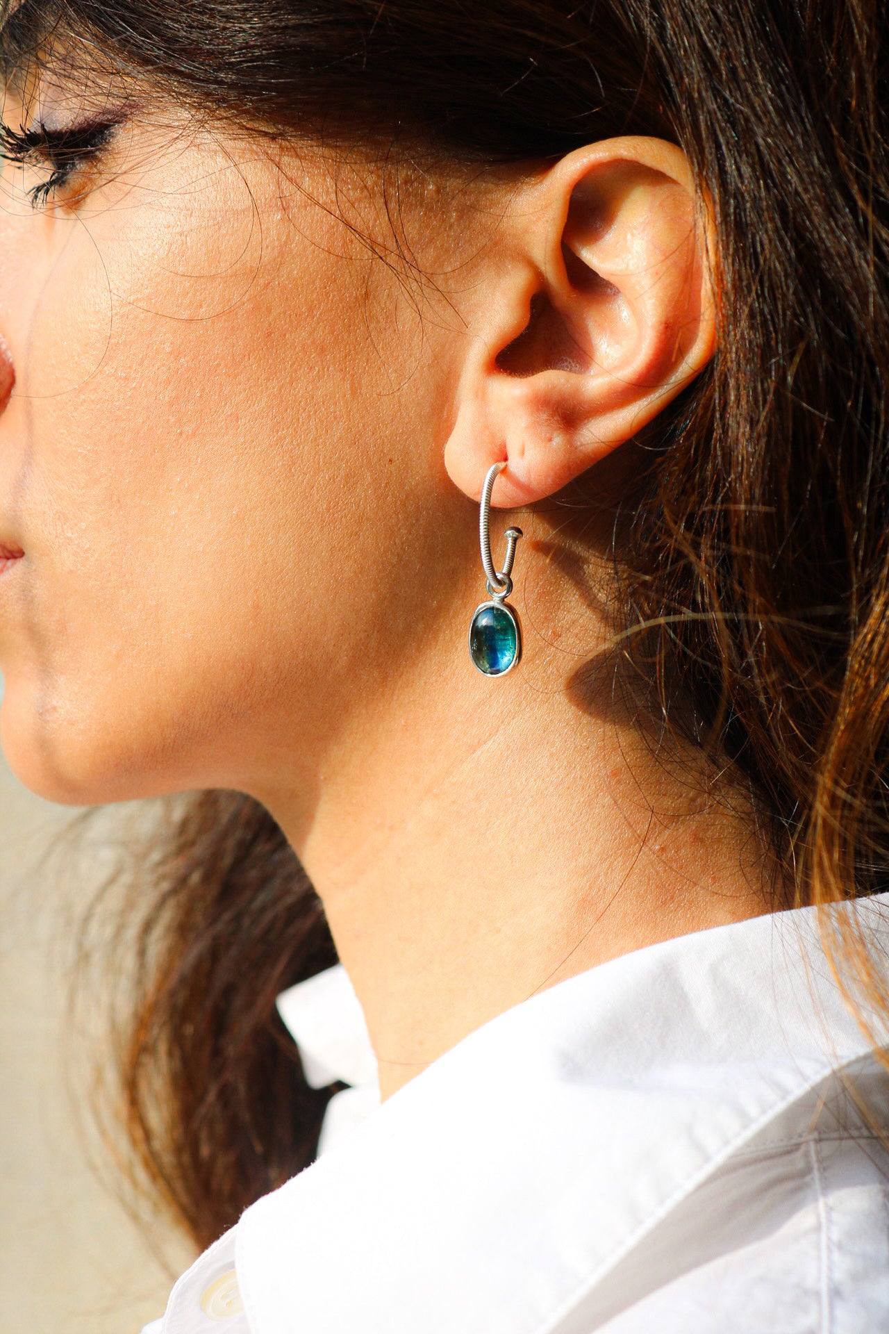 Silver earrings with kyanite charms