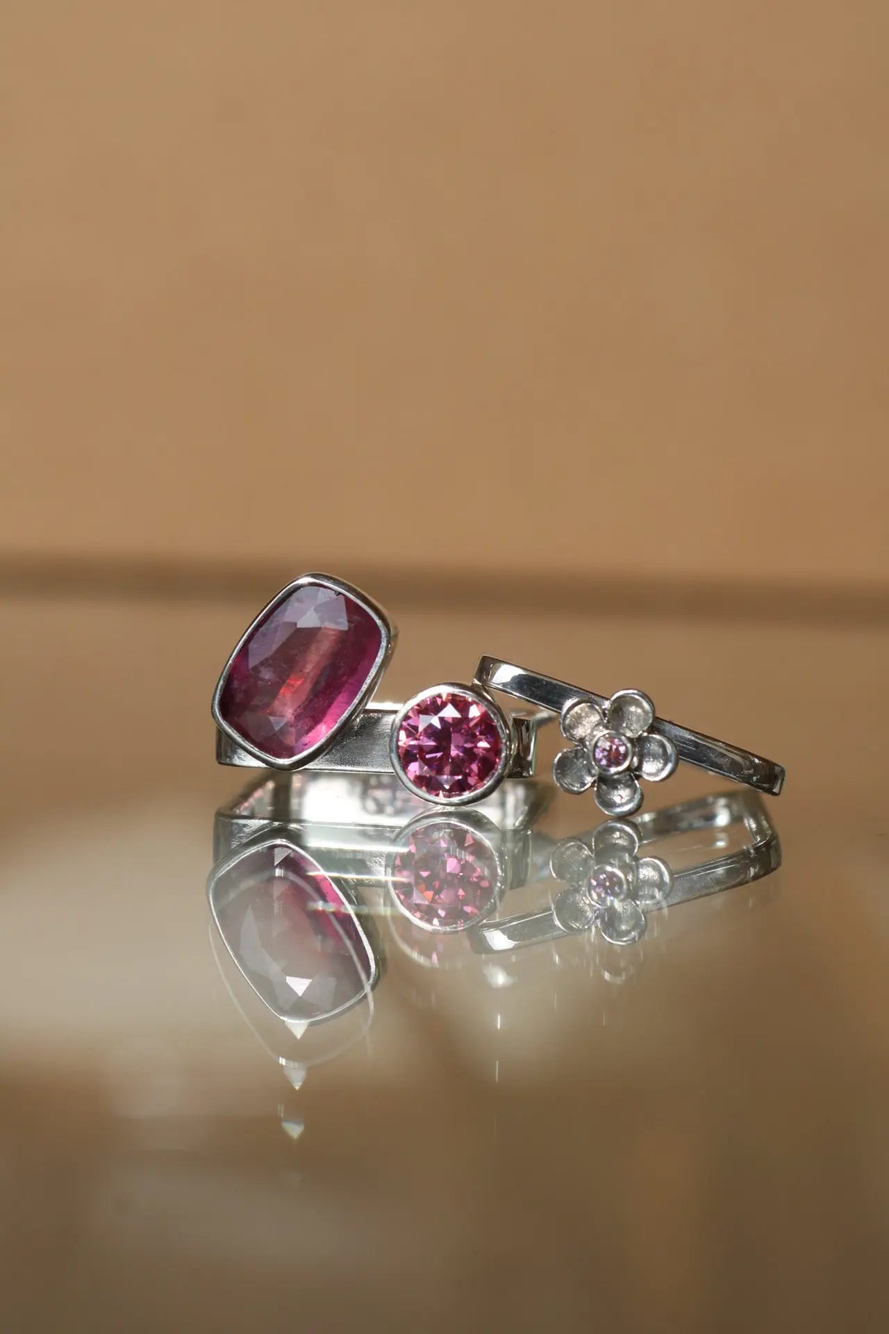 Square Ring Set with Sapphire and Moissanites (8.5-9.0) ORI Jewelry ORI Jewelry