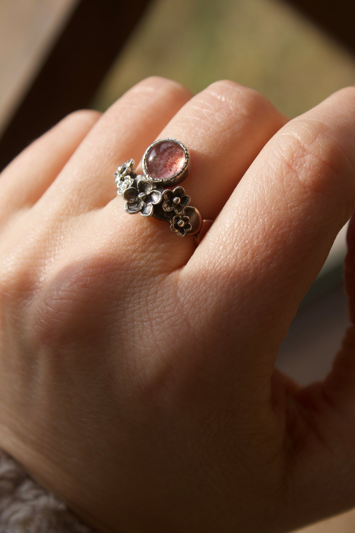 Sakura ring with Strawberry Quartz