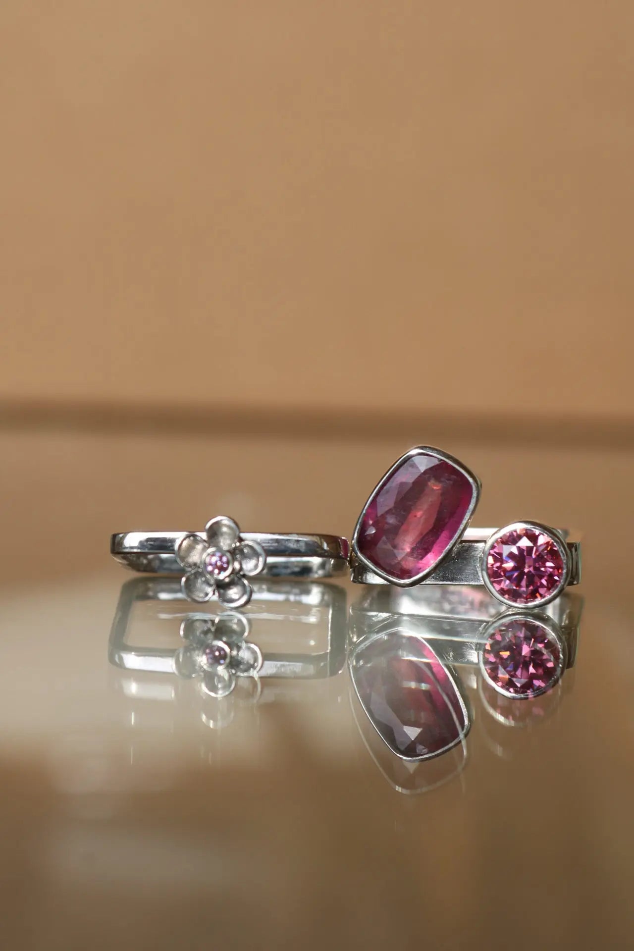 Square Ring Set with Sapphire and Moissanites (8.5-9.0) ORI Jewelry ORI Jewelry