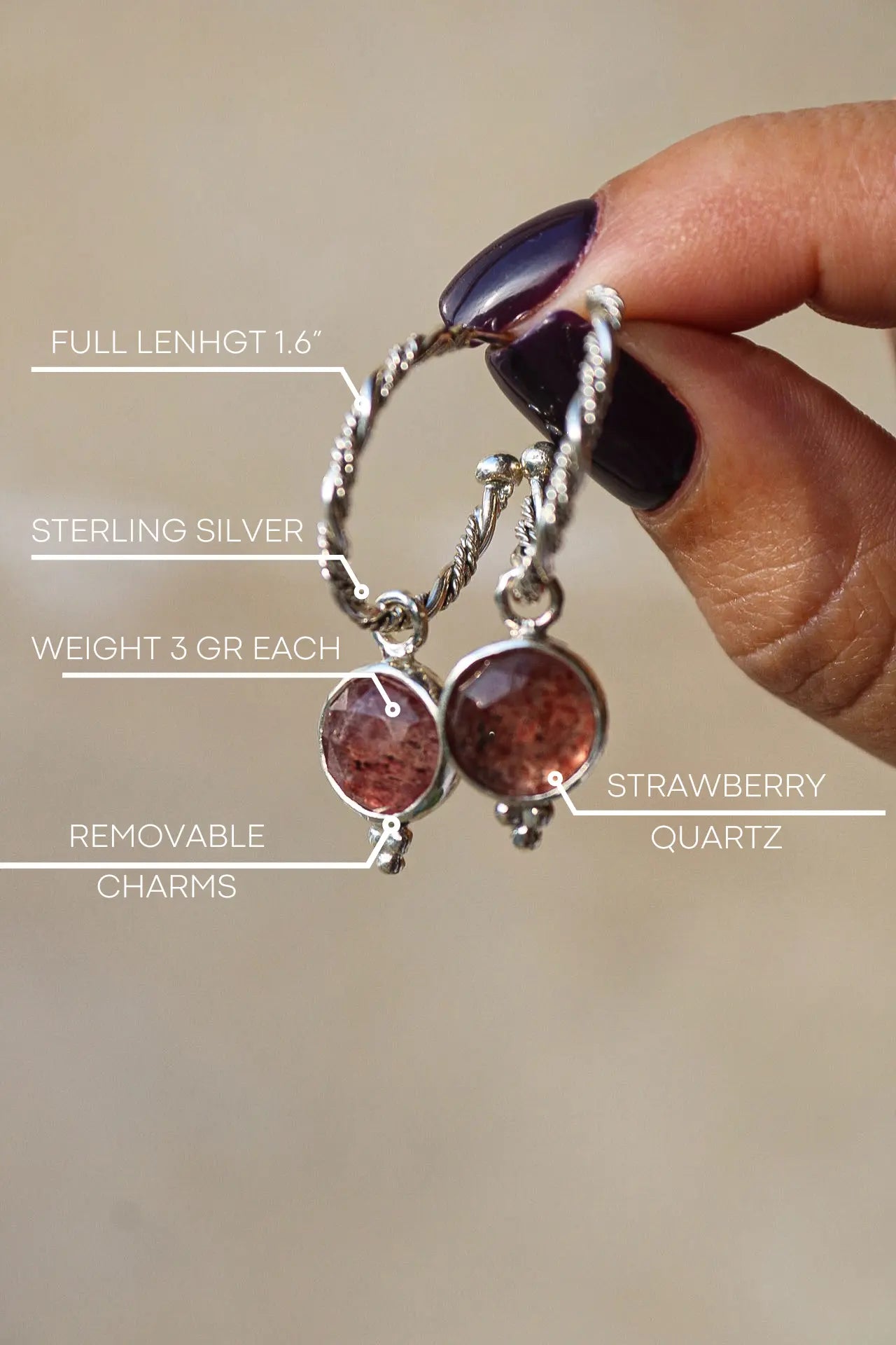Strawberry quartz silver earrings - ORI Jewelry