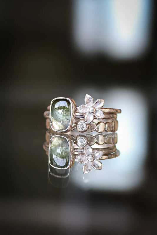 Tourmaline & Moissanite Silver Ring Set (8.0) ORI Jewelry ORI Jewelry