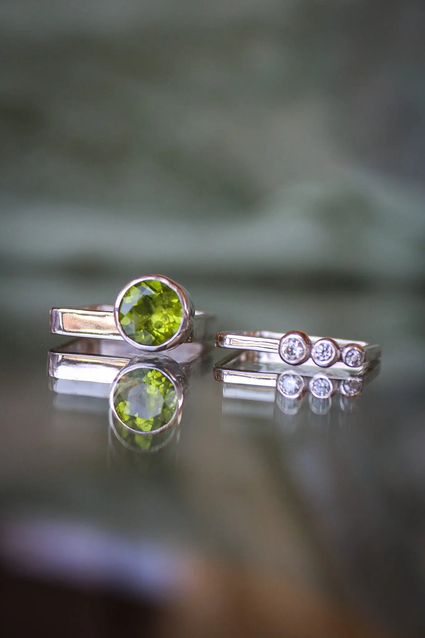 Square Silver Ring Set with Peridot & Moissanites (size 8.5-9.0) ORI Jewelry ORI Jewelry