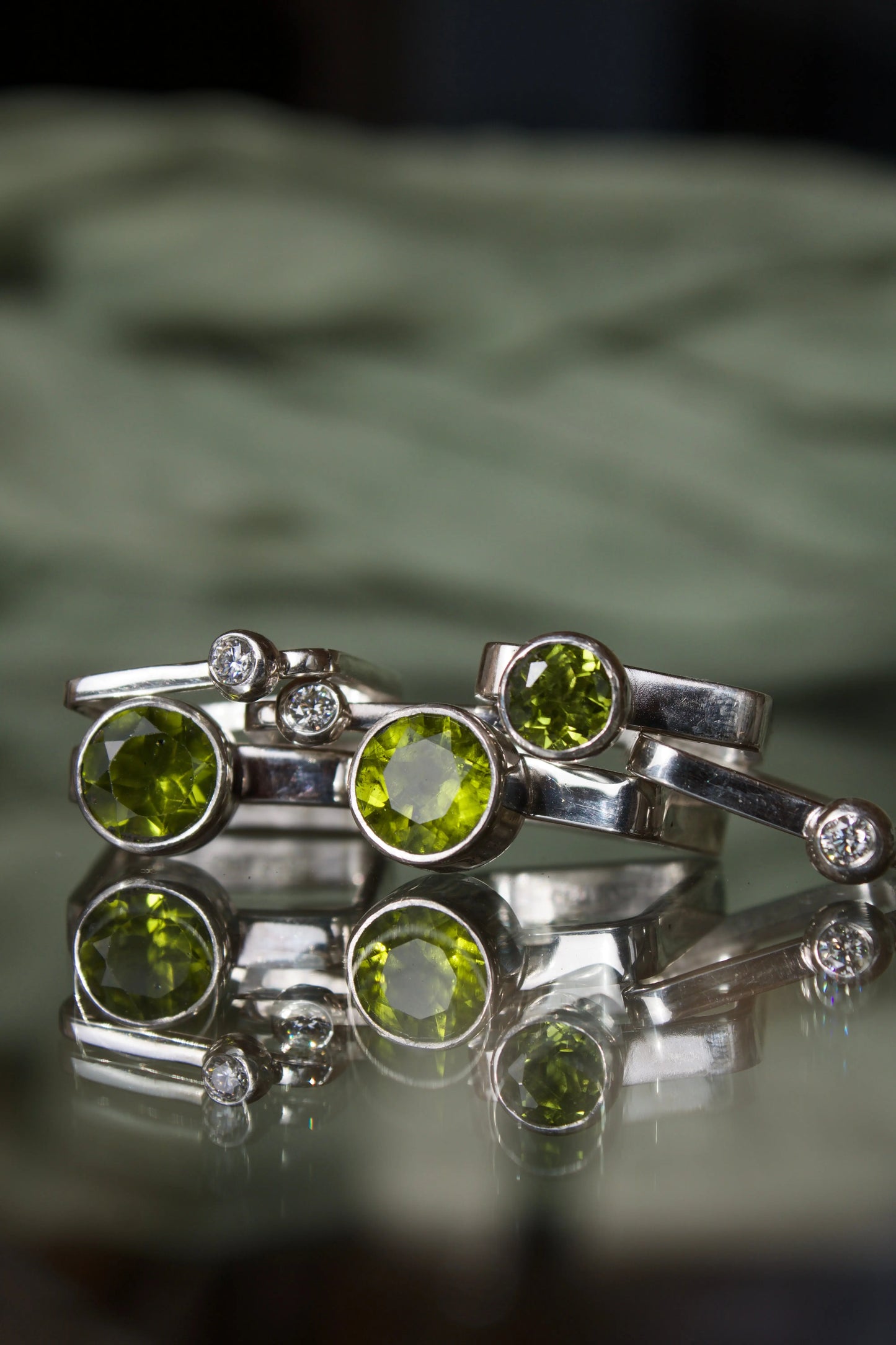 Peridot square ring set with Moissanite 3 mm (7.0-7.5) ORI Jewelry