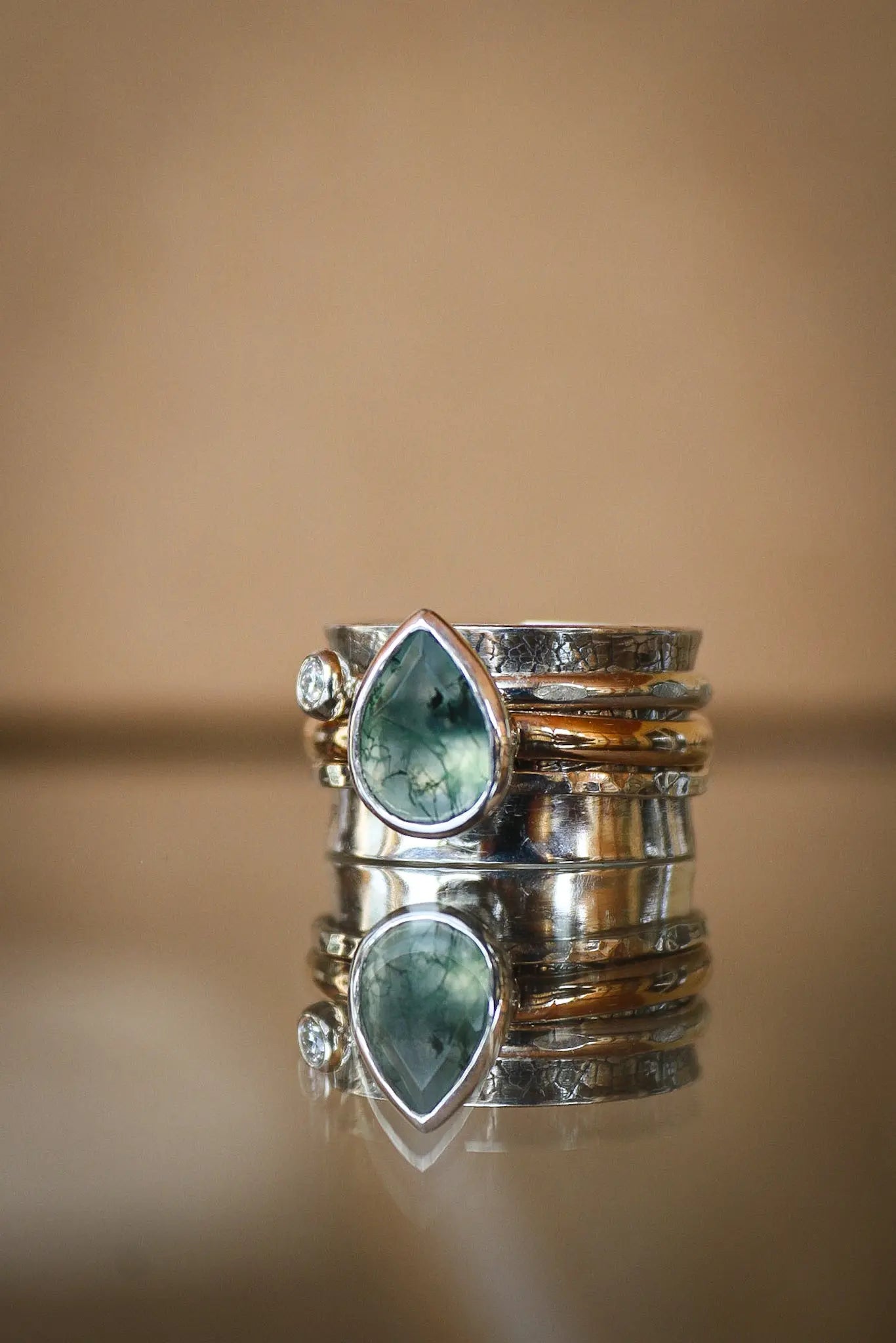 Spinner Ring with Moss Agate & Moissanite ORI Jewelry ORI Jewelry