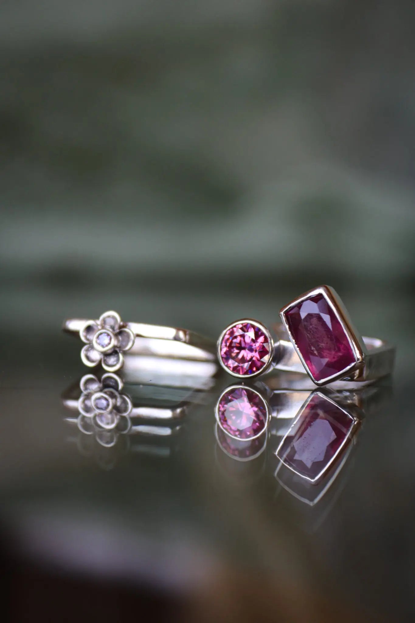 Square Ring Set with Sapphire and Moissanites (size 6.0-6.5) ORI Jewelry ORI Jewelry