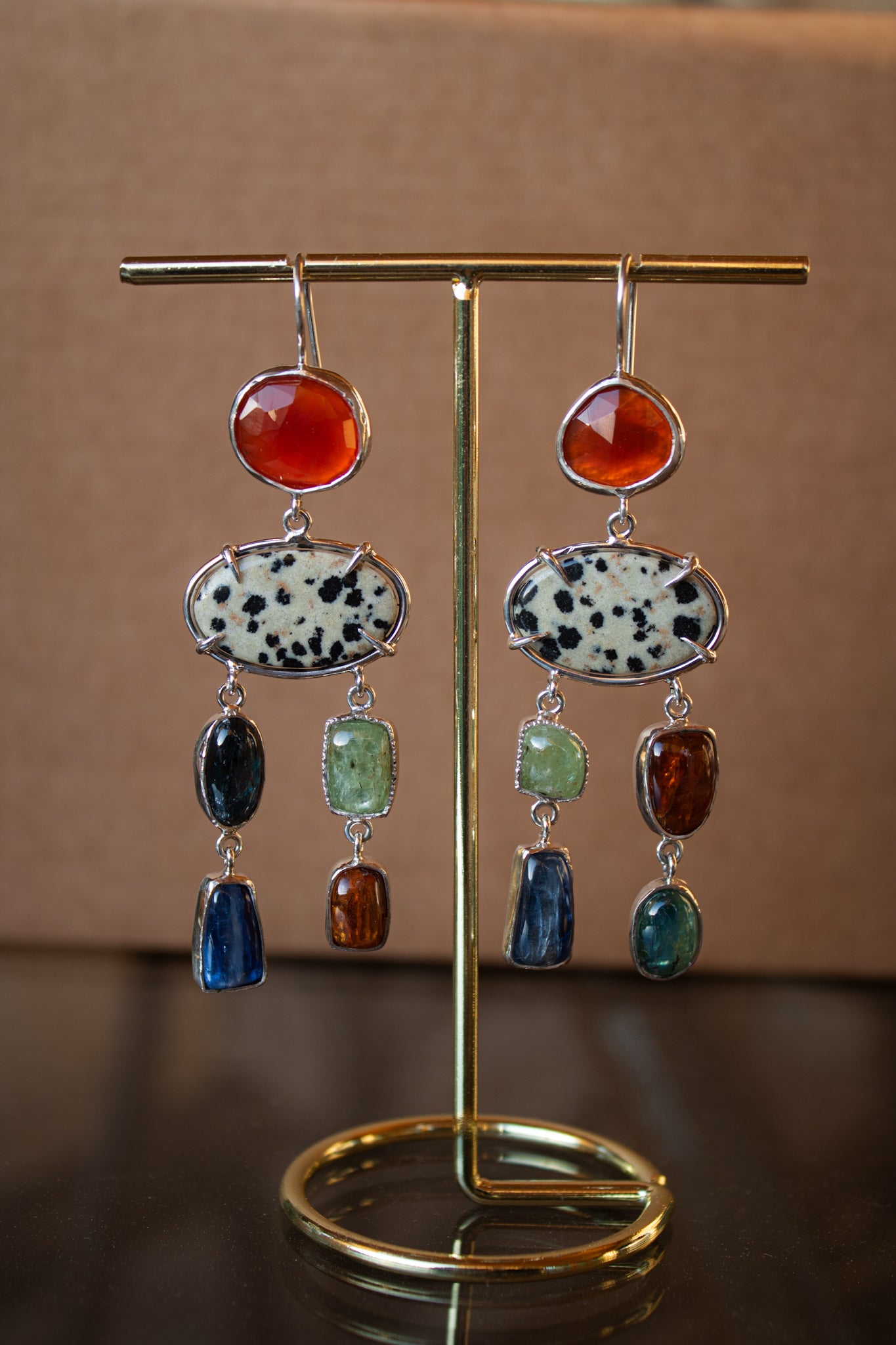 Earrings with Carnelian, Kyanite & Dalmatian Jasper