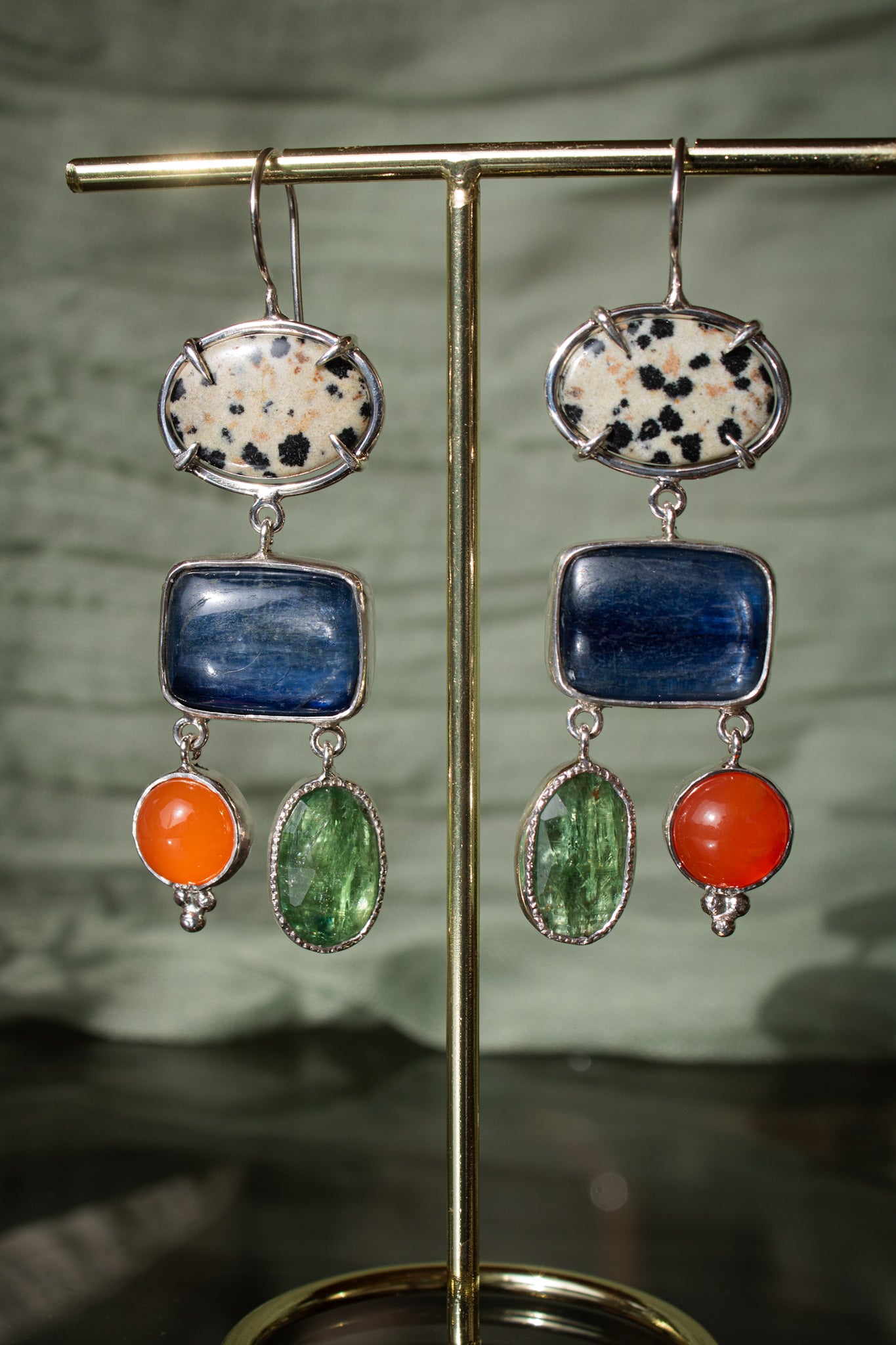 Earrings with Carnelian, Kyanite & Dalmatian Jasper