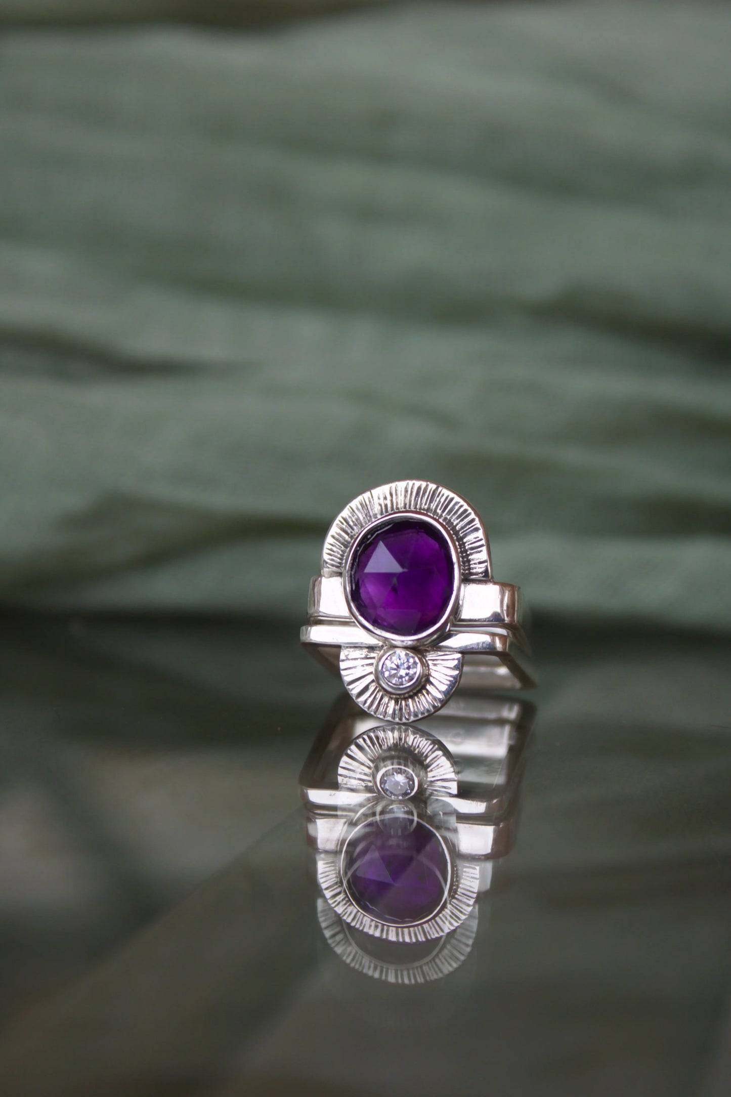 Ethnic Square Ring Set with Amethyst & Moissanite (6.5-7) - ORI Jewelry