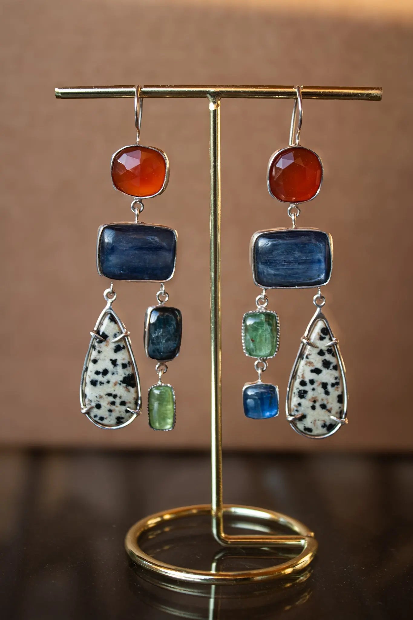 Earrings with Carnelian, Kyanite & Dalmatian Jasper ORI Jewelry ORI Jewelry