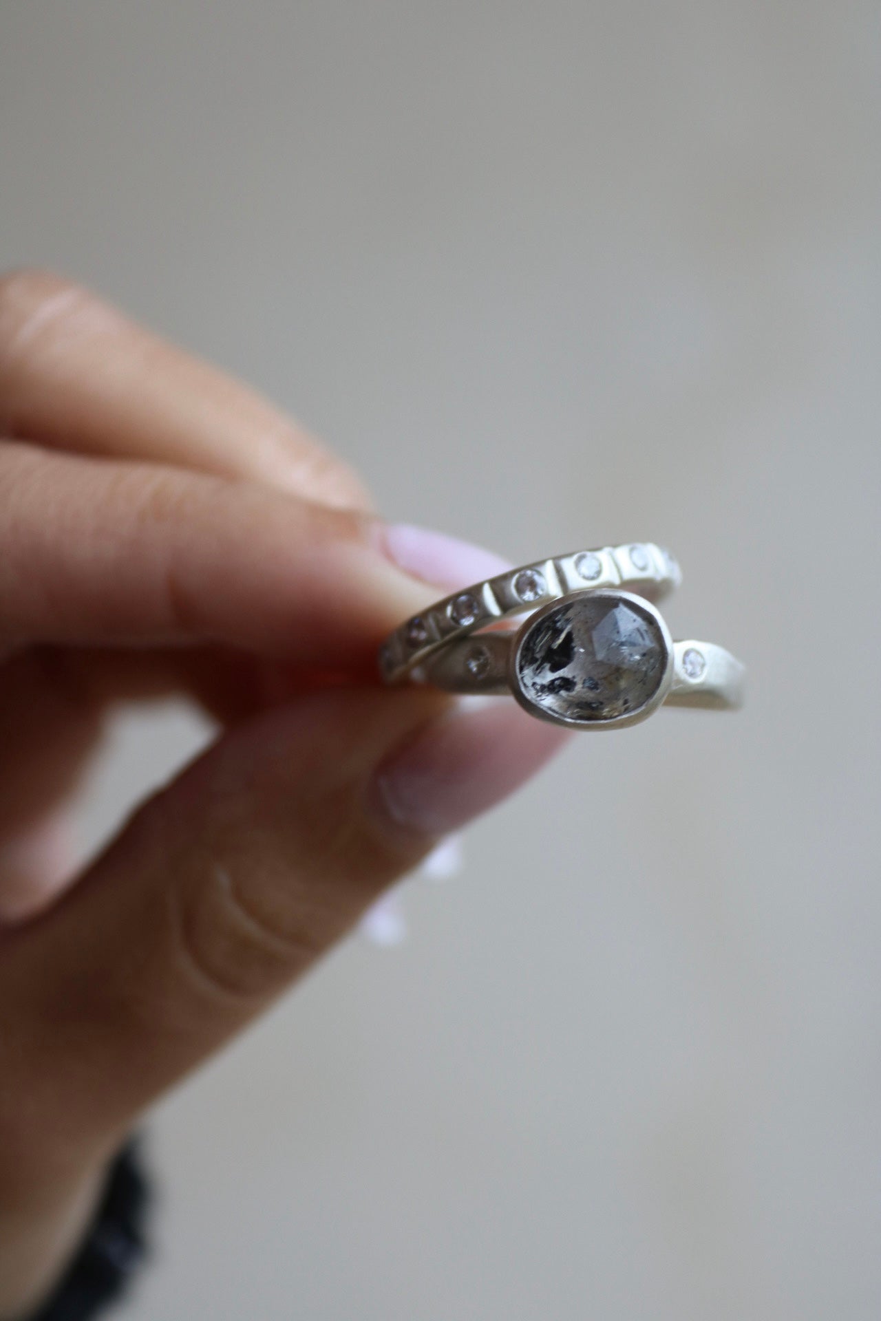 Herkimer Diamond Silver Ring set