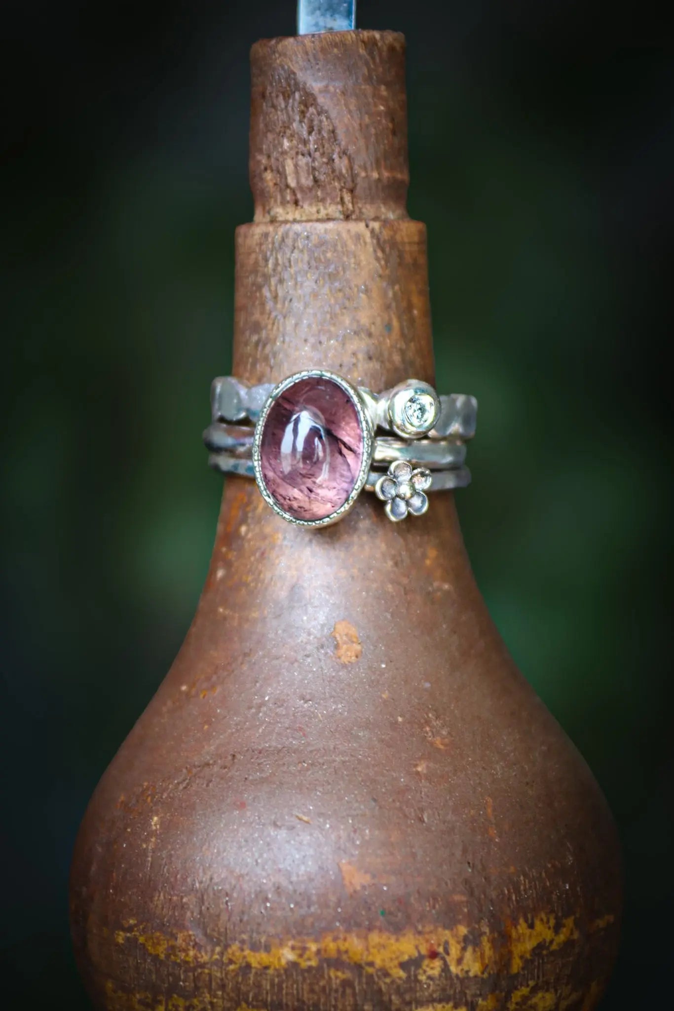 Tourmaline & Moissanite Silver Ring Set (5.0) ORI Jewelry ORI Jewelry