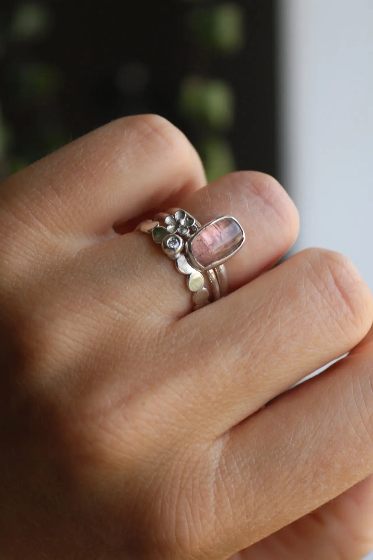 Tourmaline & Moissanite Silver Ring Set (6.0) ORI Jewelry ORI Jewelry