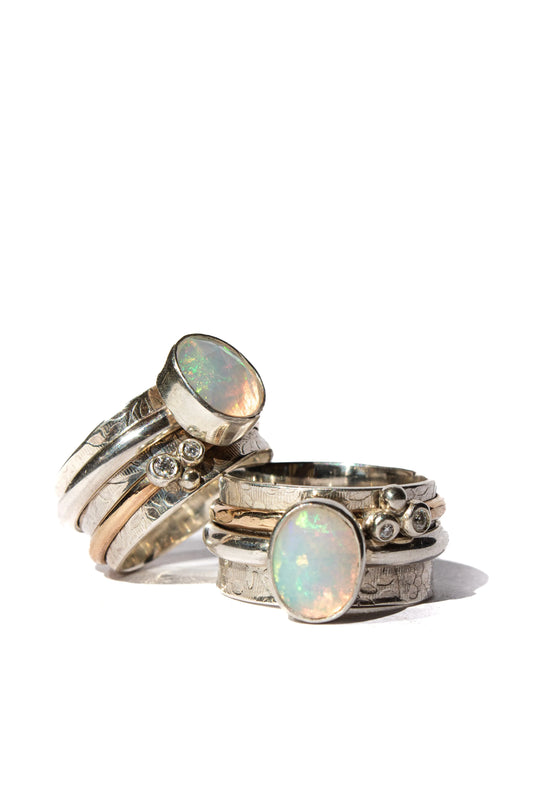 Spinner Ring with Ethiopian Opal & Moissanites ORI Jewelry ORI Jewelry