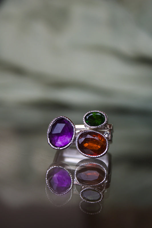 Candy Ring Set with Amethyst, Kyanite, Chromediopside (8,5-9) - ORI Jewelry