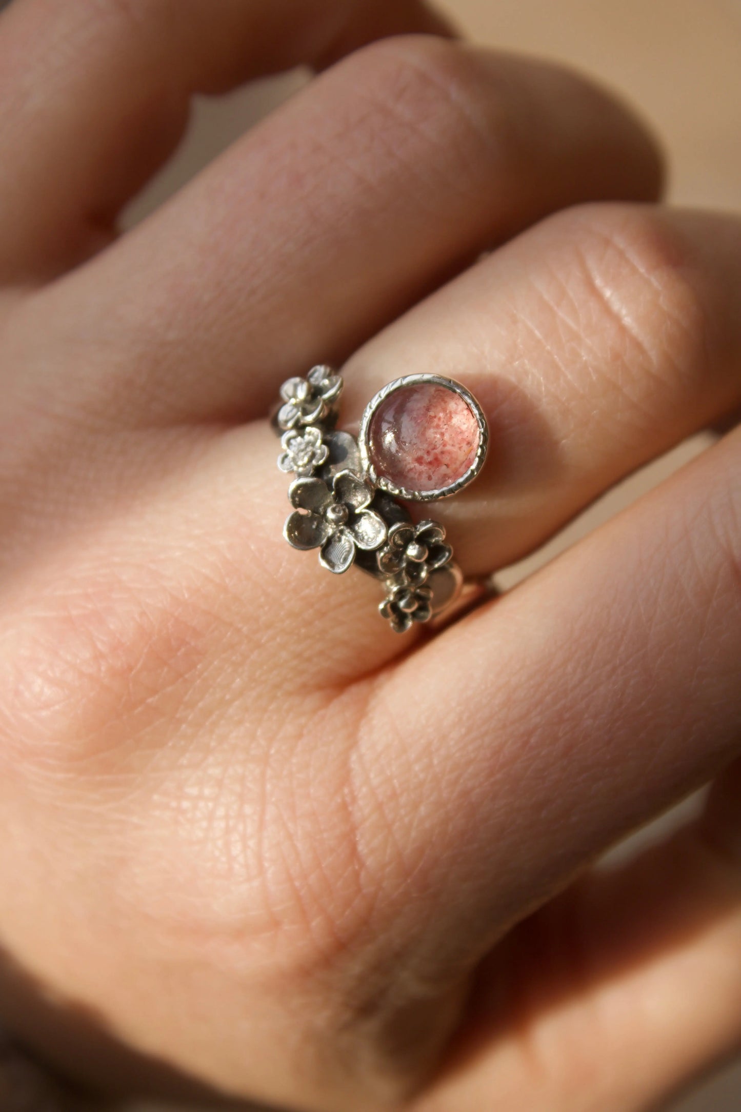 Sakura ring with Strawberry Quartz - ORI Jewelry