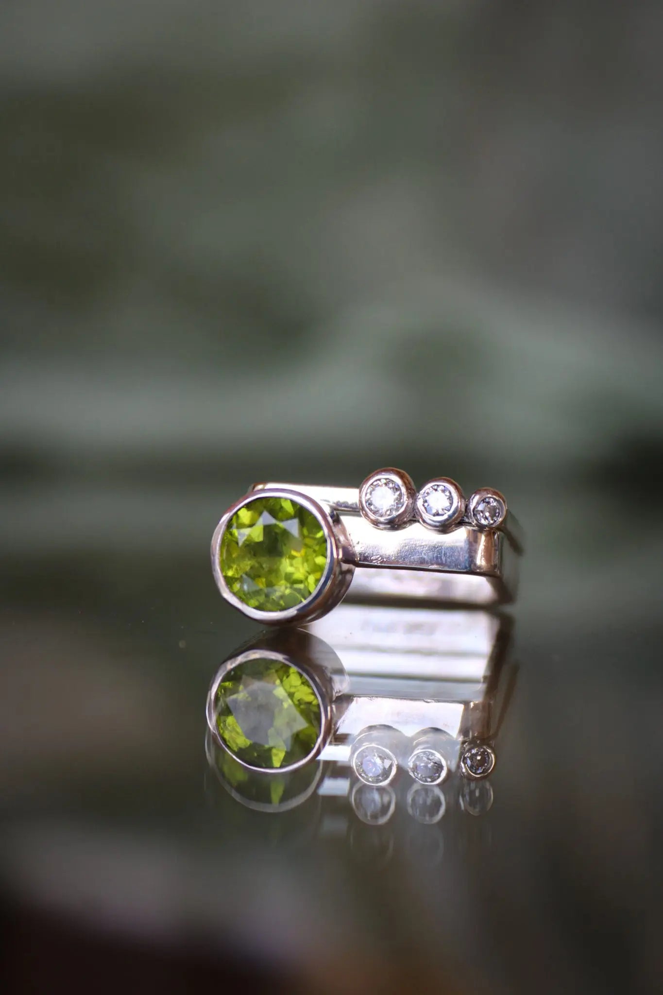 Square Silver Ring Set with Peridot & Moissanites (size 8.5-9.0) ORI Jewelry ORI Jewelry