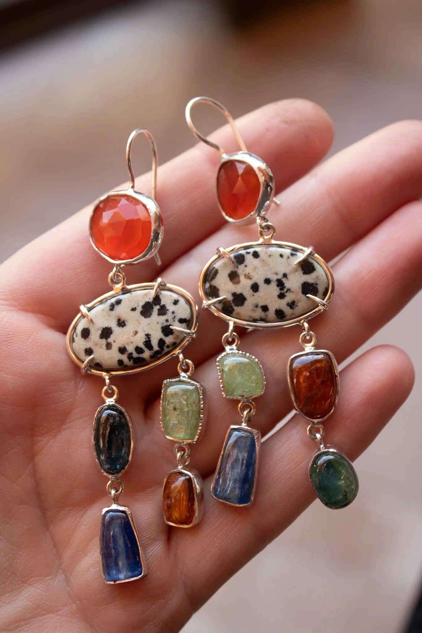 Earrings with Carnelian, Kyanite & Dalmatian Jasper ORI Jewelry ORI Jewelry