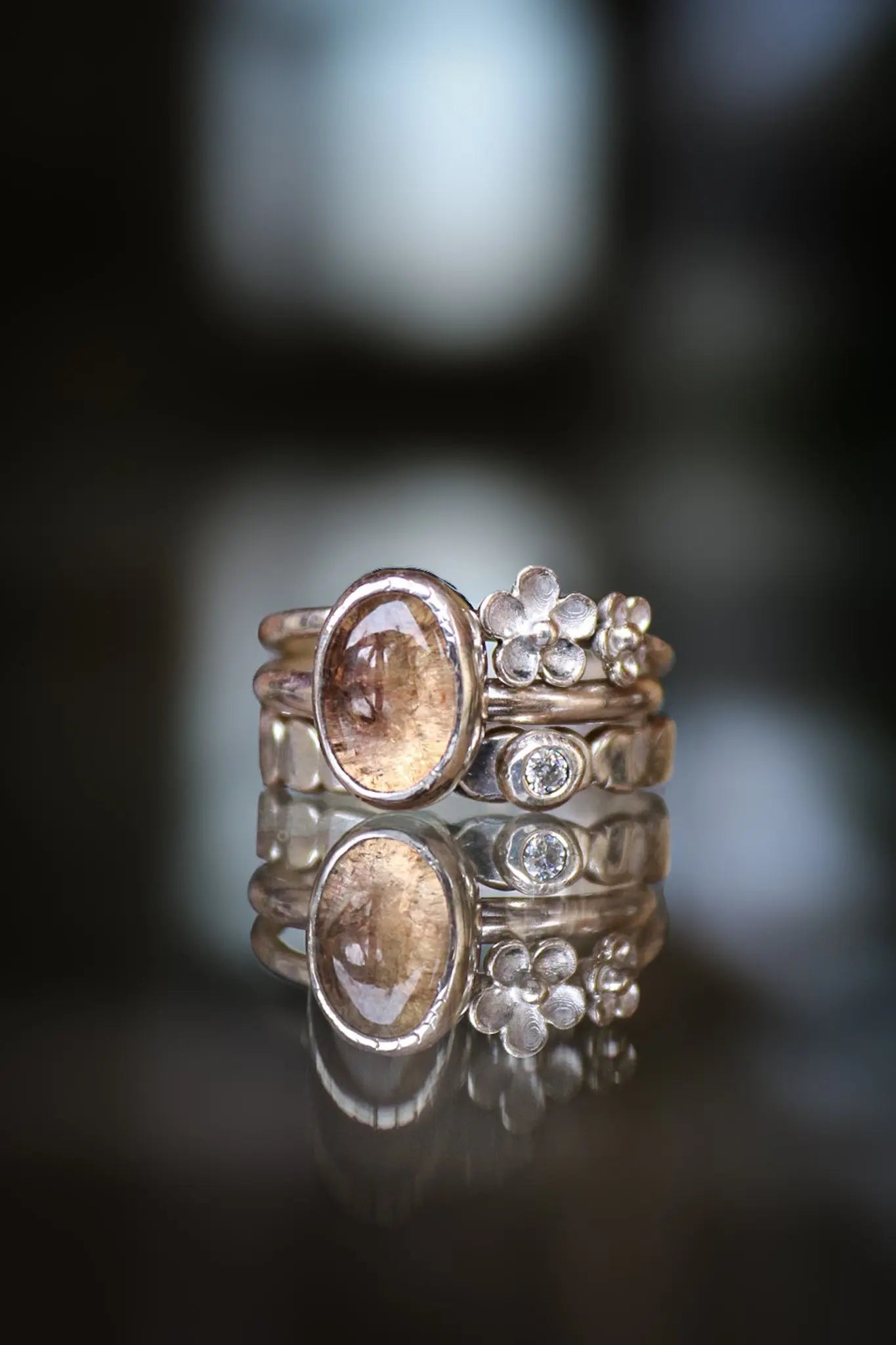 Tourmaline & Moissanite Silver Ring Set (5.5) ORI Jewelry ORI Jewelry