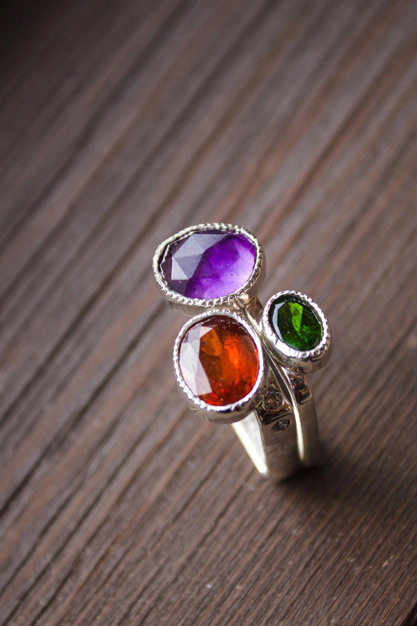 Candy Ring Set with Amethyst, Kyanite, Chromediopside (8,5-9) - ORI Jewelry