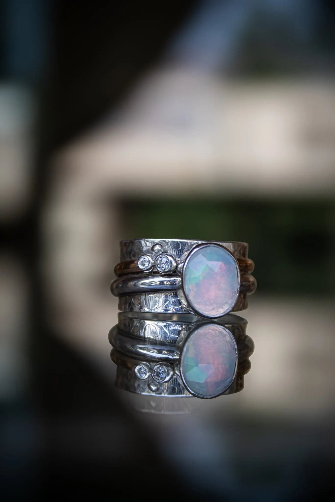 Spinner Ring with Ethiopian Opal & Moissanites ORI Jewelry ORI Jewelry