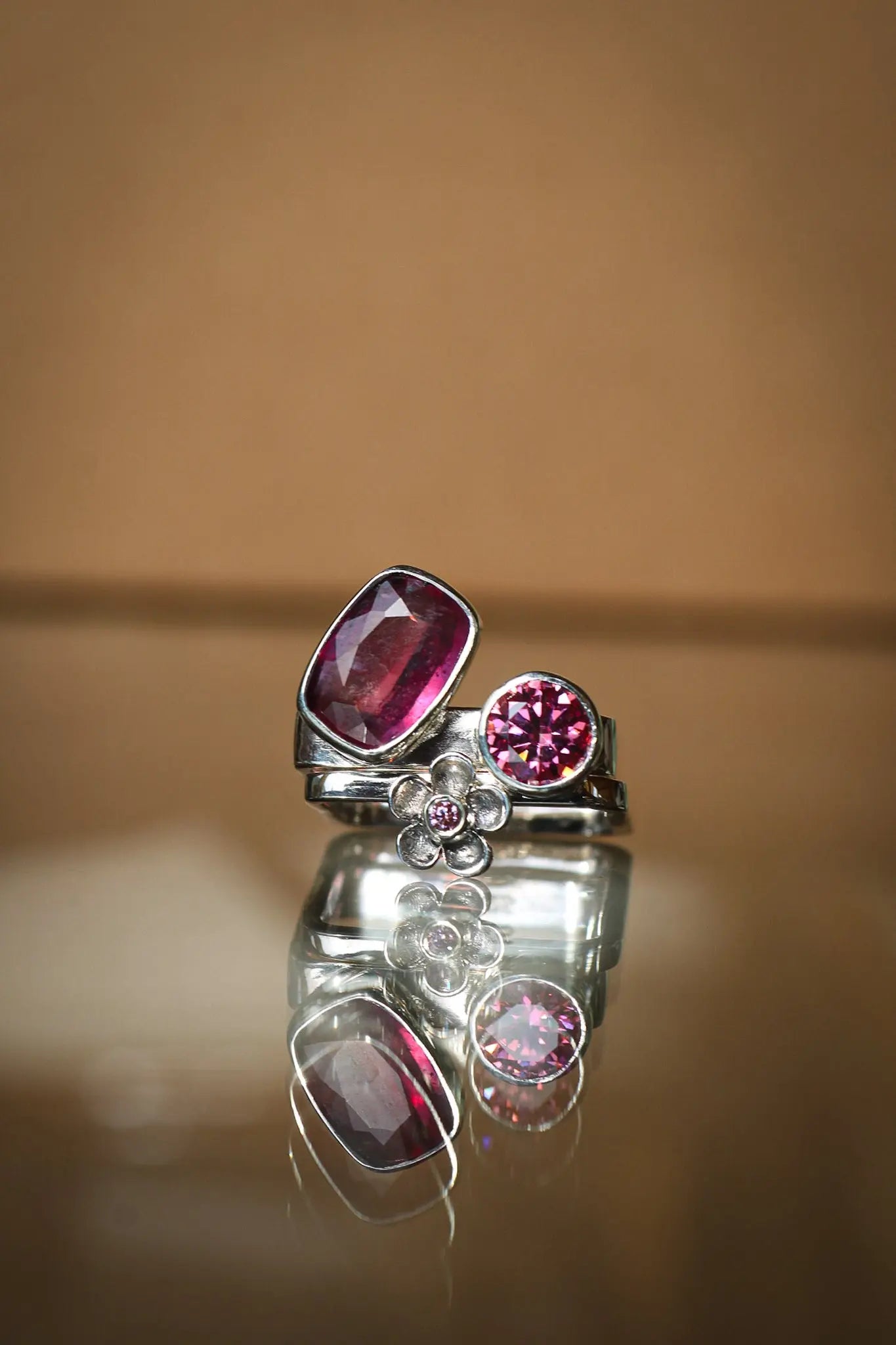 Square Ring Set with Sapphire and Moissanites (8.5-9.0) ORI Jewelry ORI Jewelry