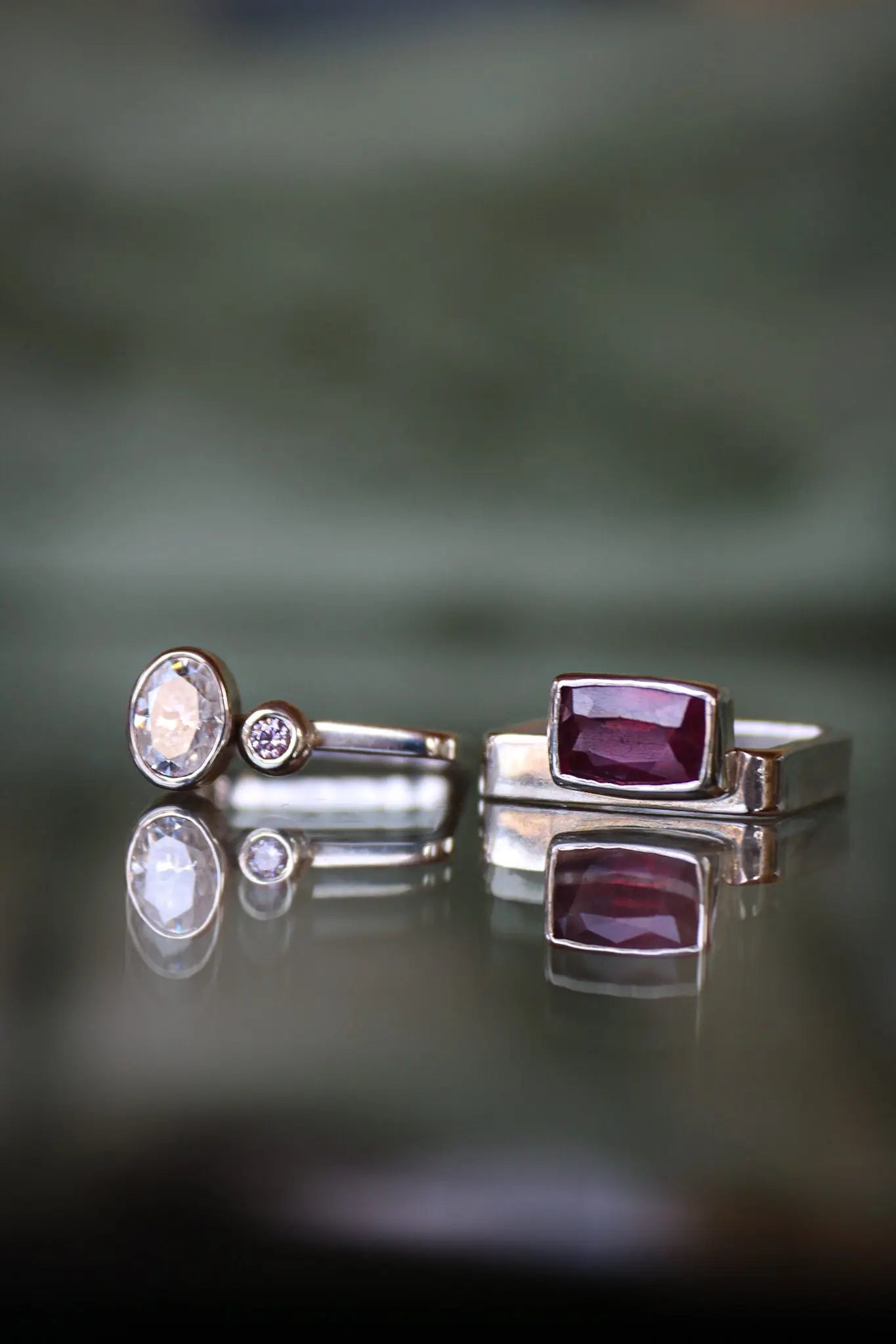 Square Silver Ring Set with Pink Sapphire & Moissanites (6.0-6.5) ORI Jewelry ORI Jewelry
