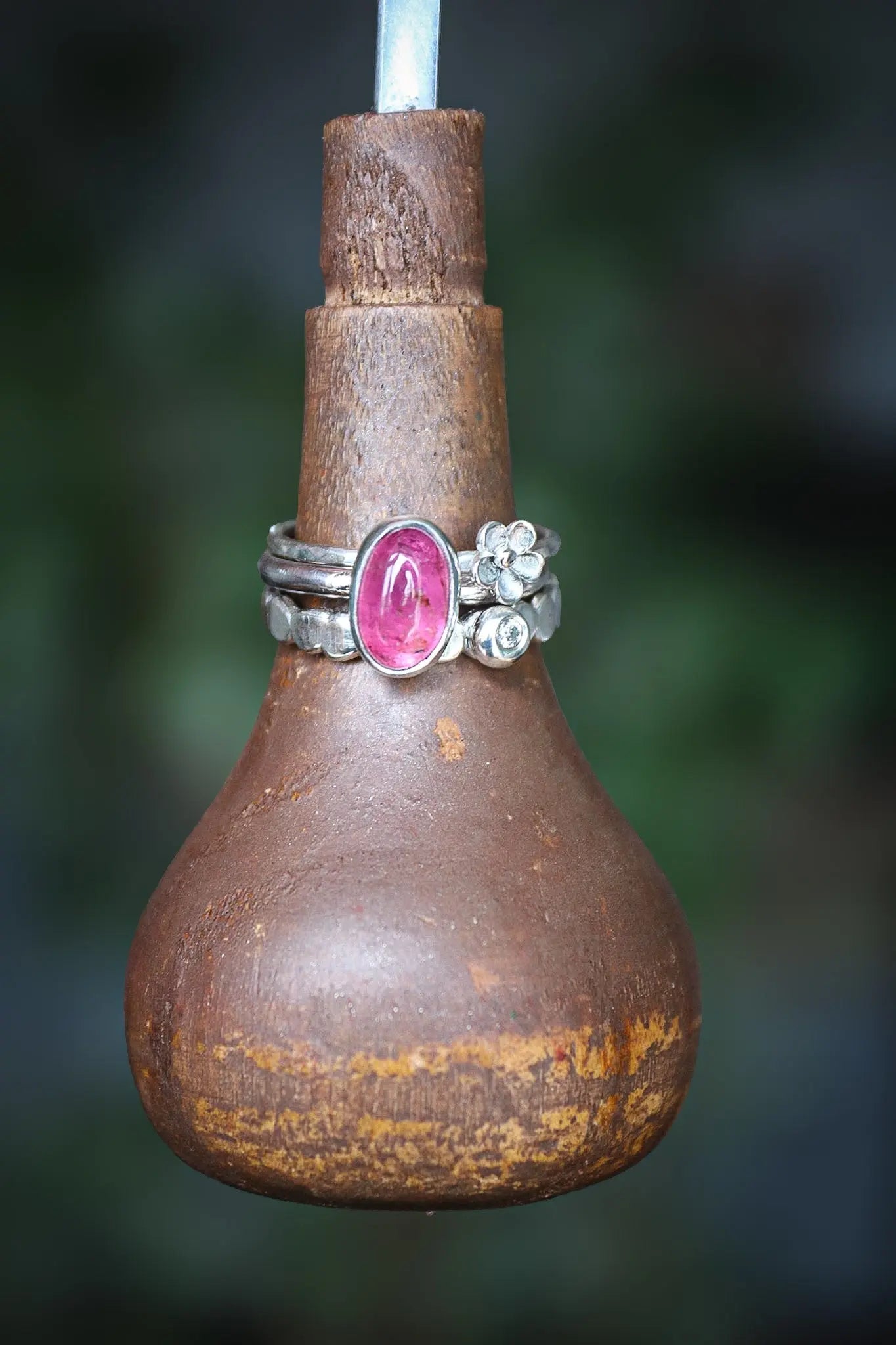 Tourmaline & Moissanite Silver Ring Set (6.5) ORI Jewelry ORI Jewelry