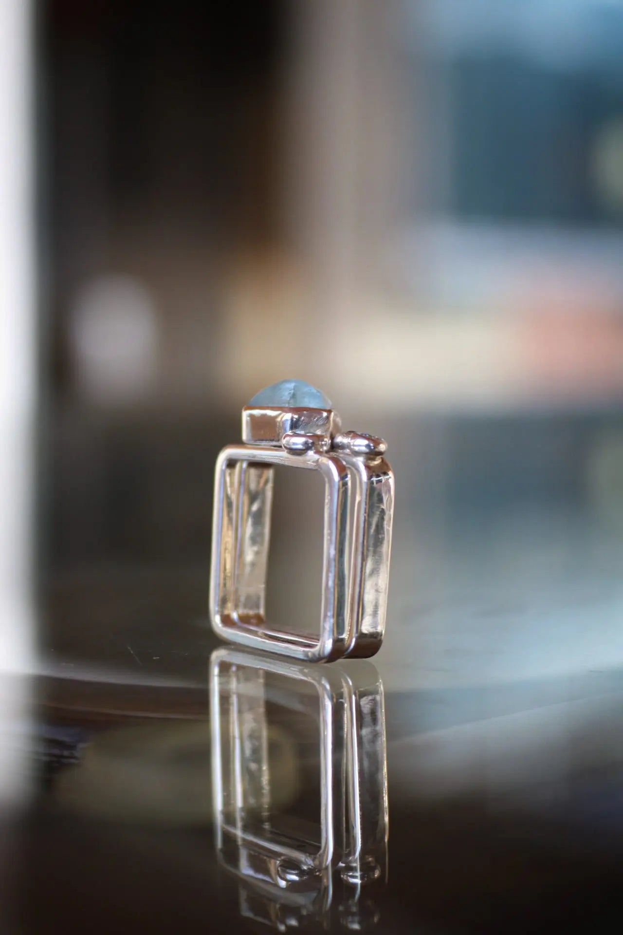 Aquamarine Square Rings Set (6-6.5) - ORI Jewelry