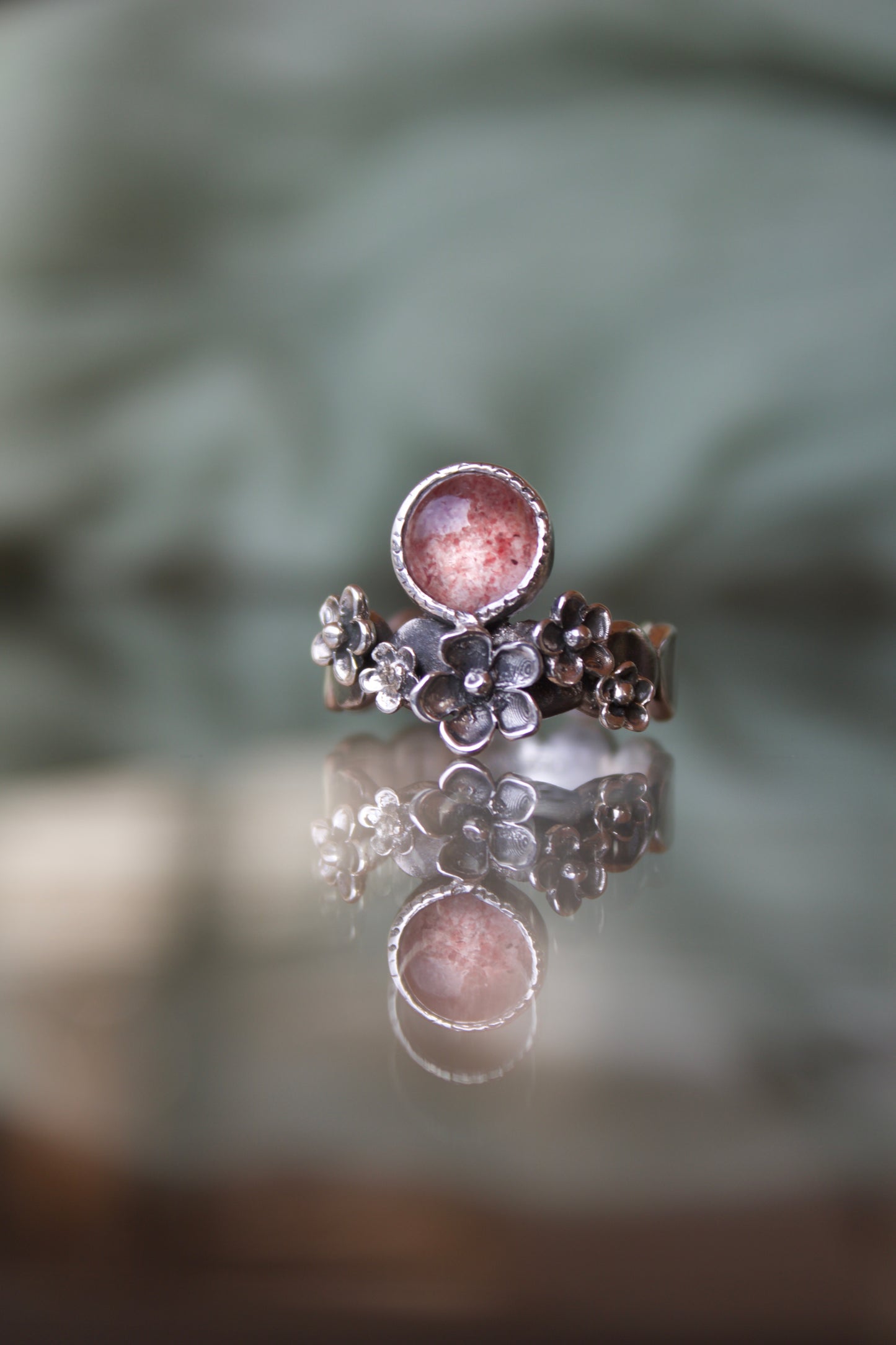 Sakura ring with Strawberry Quartz