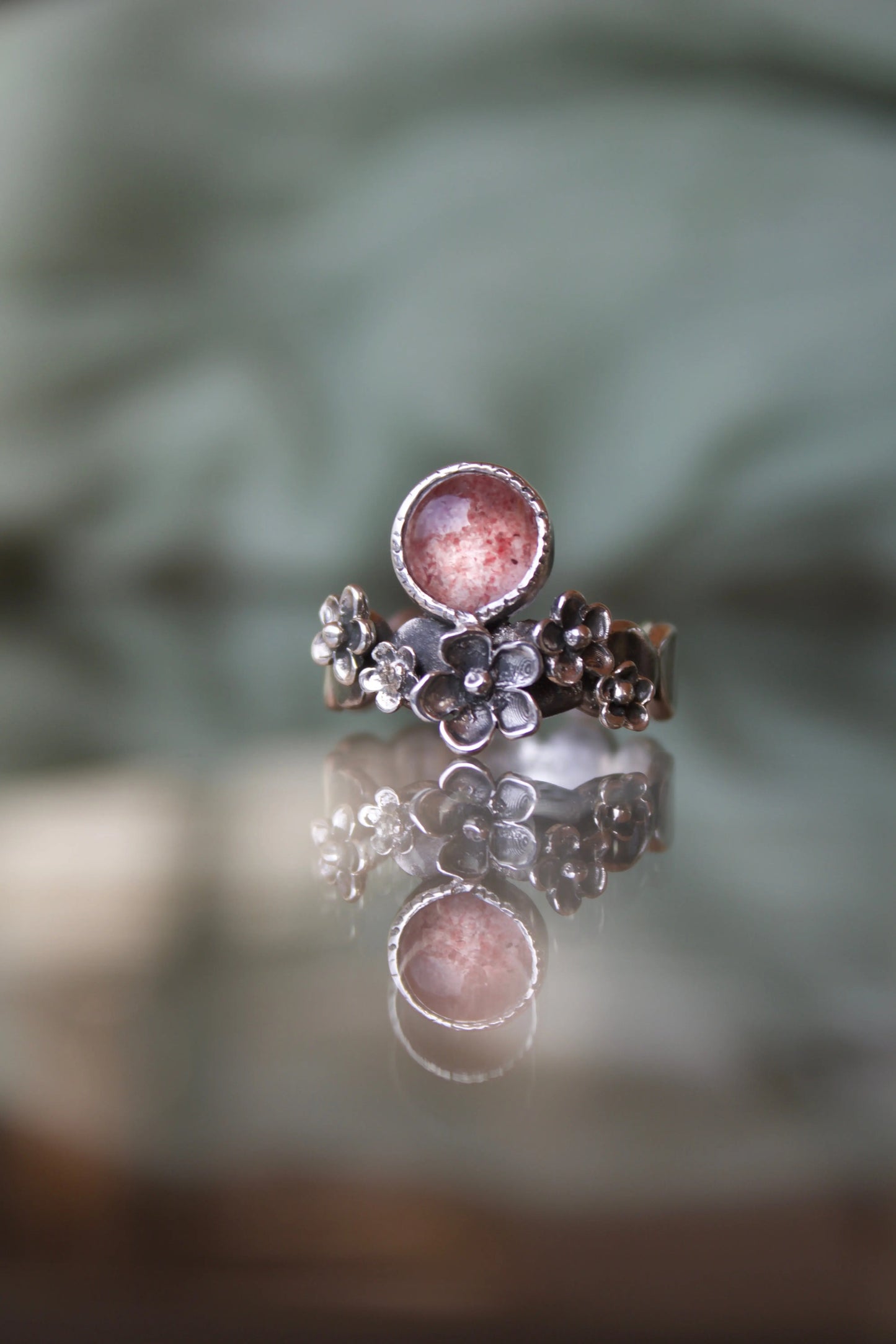 Sakura ring with Strawberry Quartz - ORI Jewelry