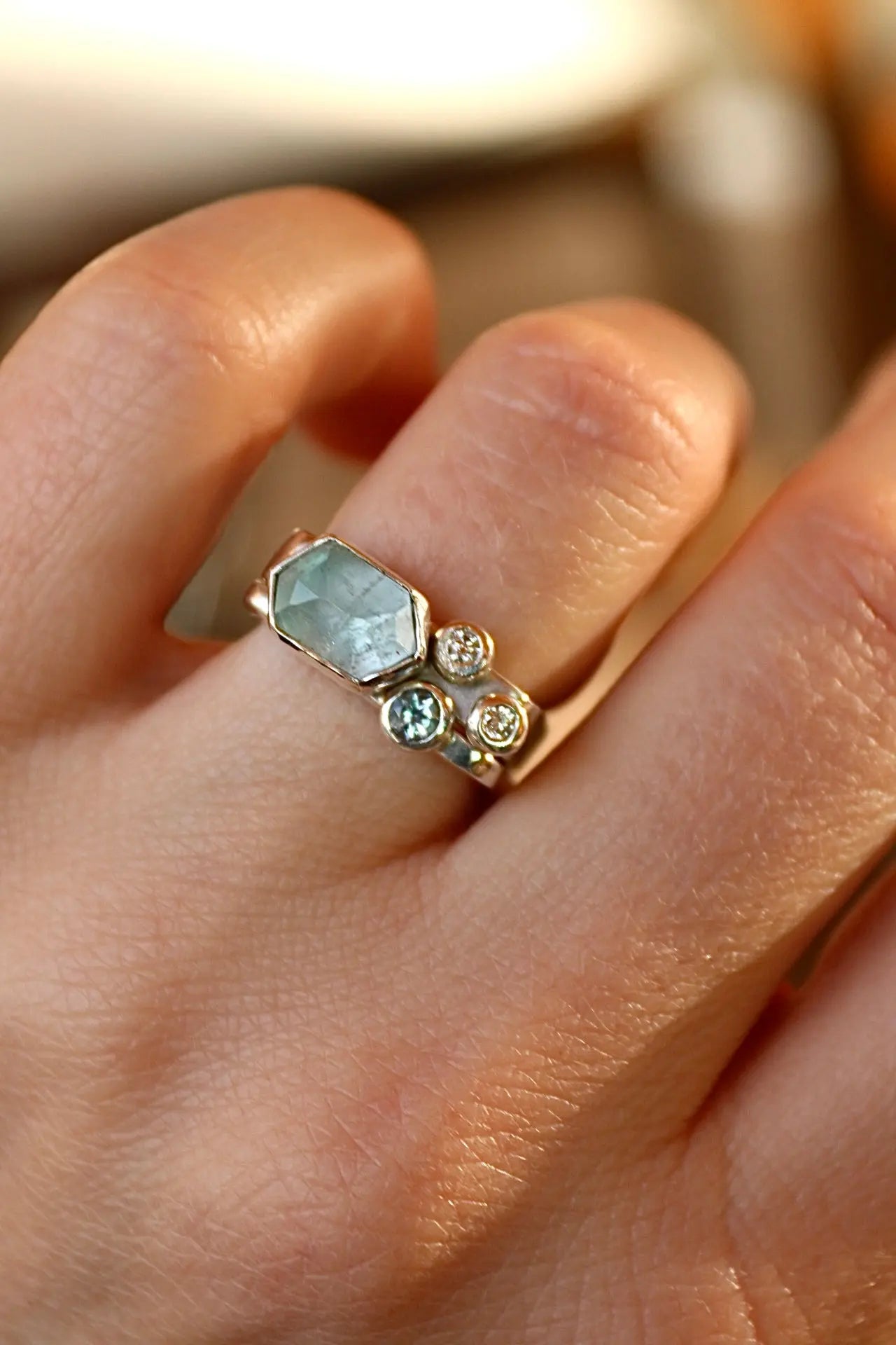Aquamarine Square Rings Set (6-6.5) - ORI Jewelry