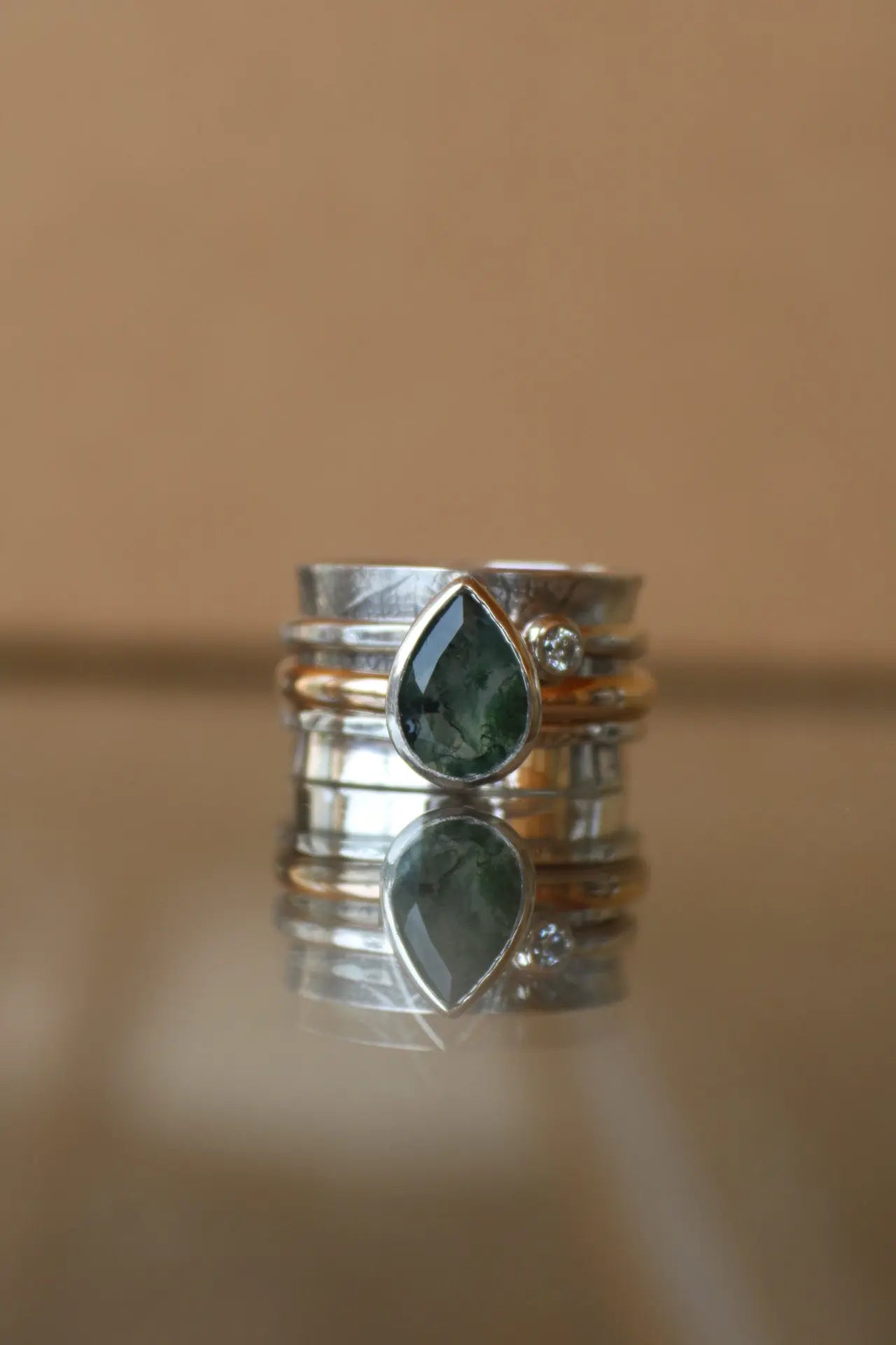 Spinner Ring with Moss Agate & Moissanite ORI Jewelry ORI Jewelry