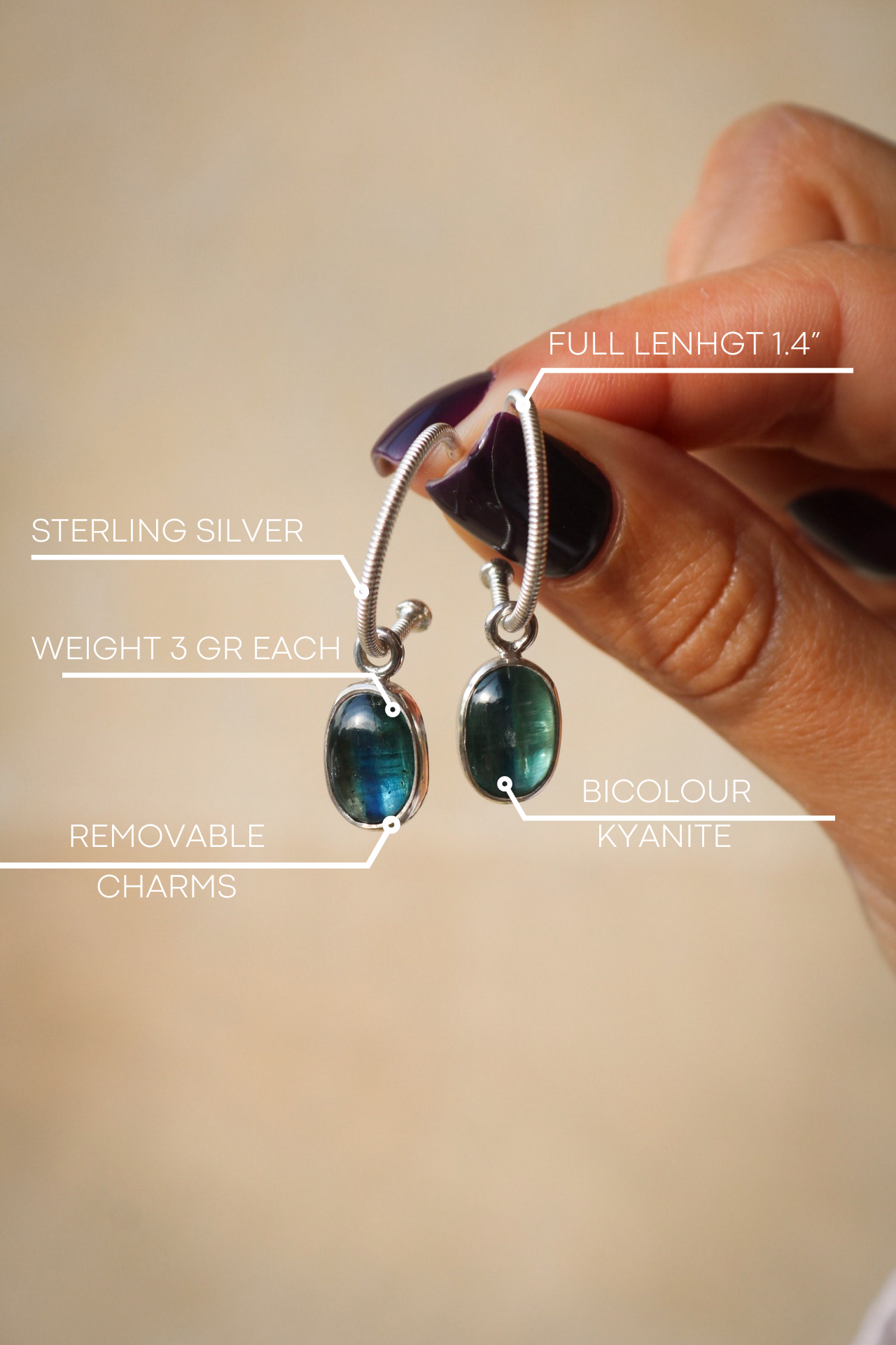 Silver earrings with kyanite charms