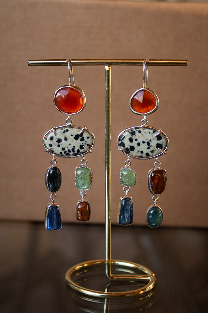 Earrings with Carnelian, Kyanite & Dalmatian Jasper