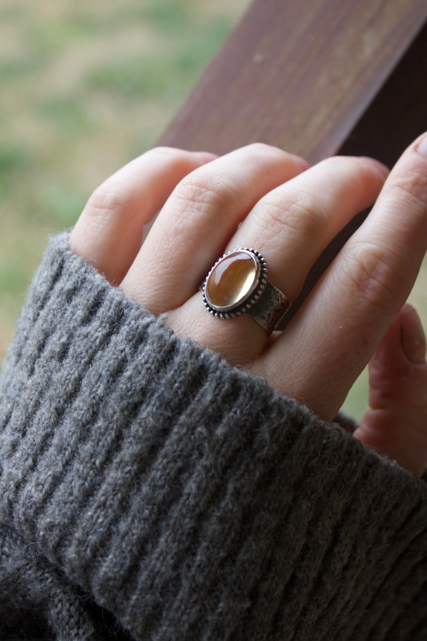 Citrine Vintage Silver ring (7.5) - ORI Jewelry