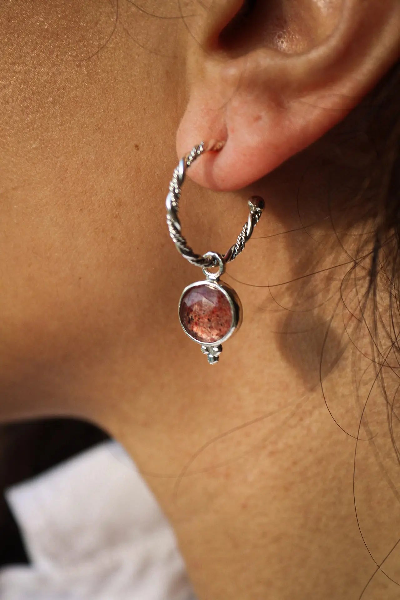 Strawberry quartz silver earrings - ORI Jewelry