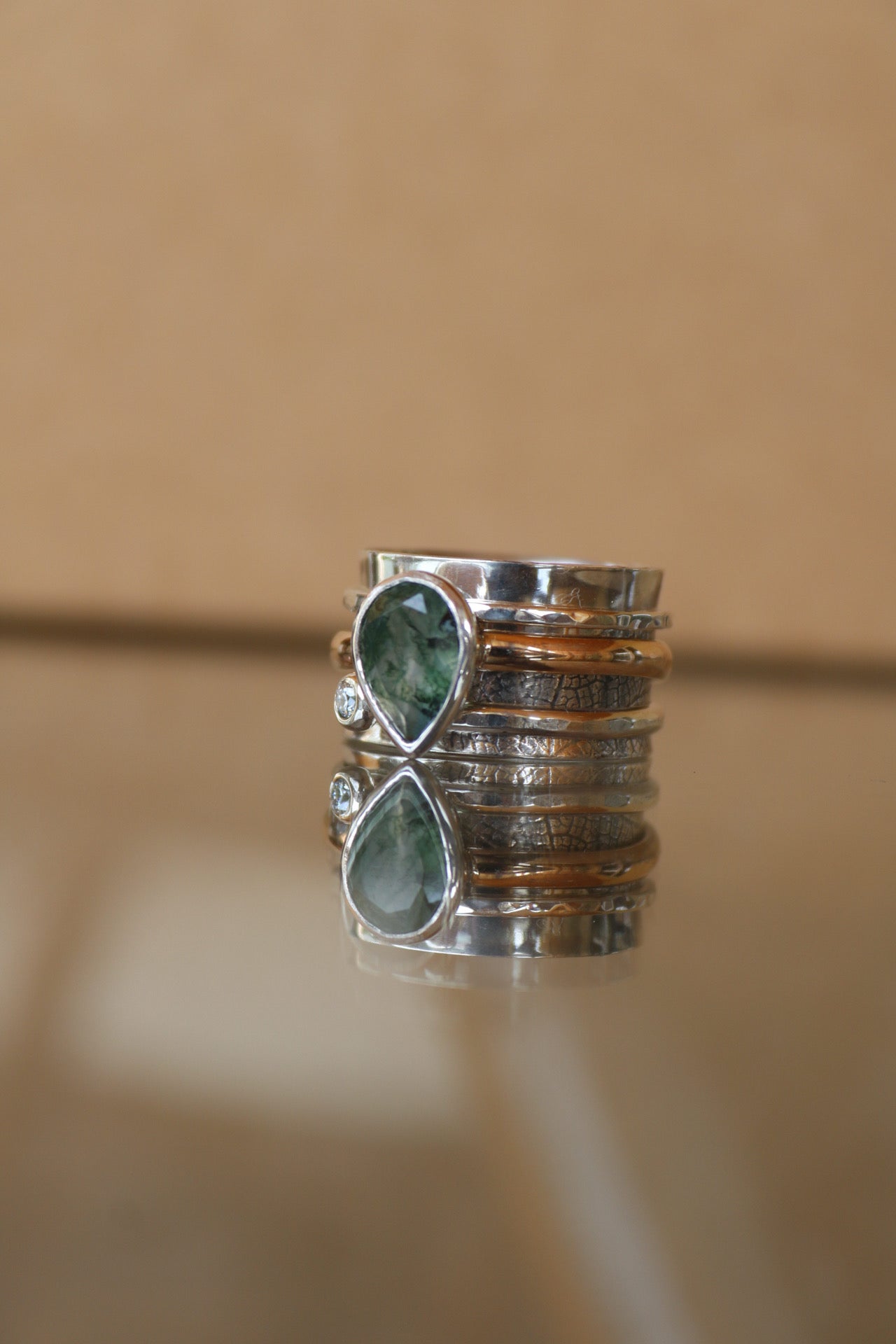 Spinner Ring with Moss Agate & Moissanite