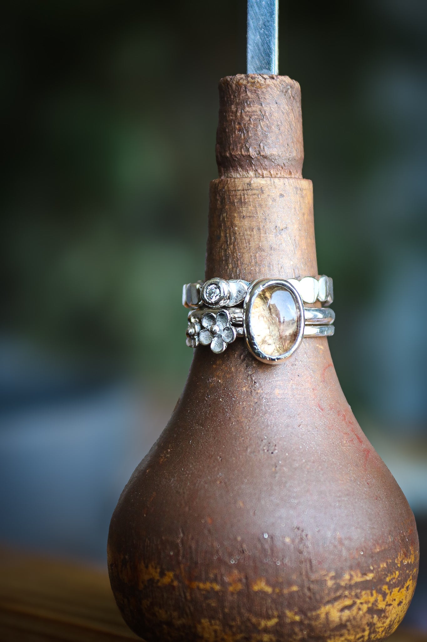 Tourmaline & Moissanite Silver Ring Set (5.5)