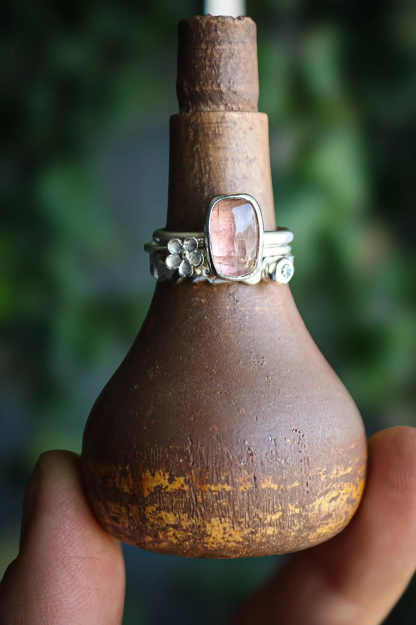 Tourmaline & Moissanite Silver Ring Set (6.0) ORI Jewelry ORI Jewelry