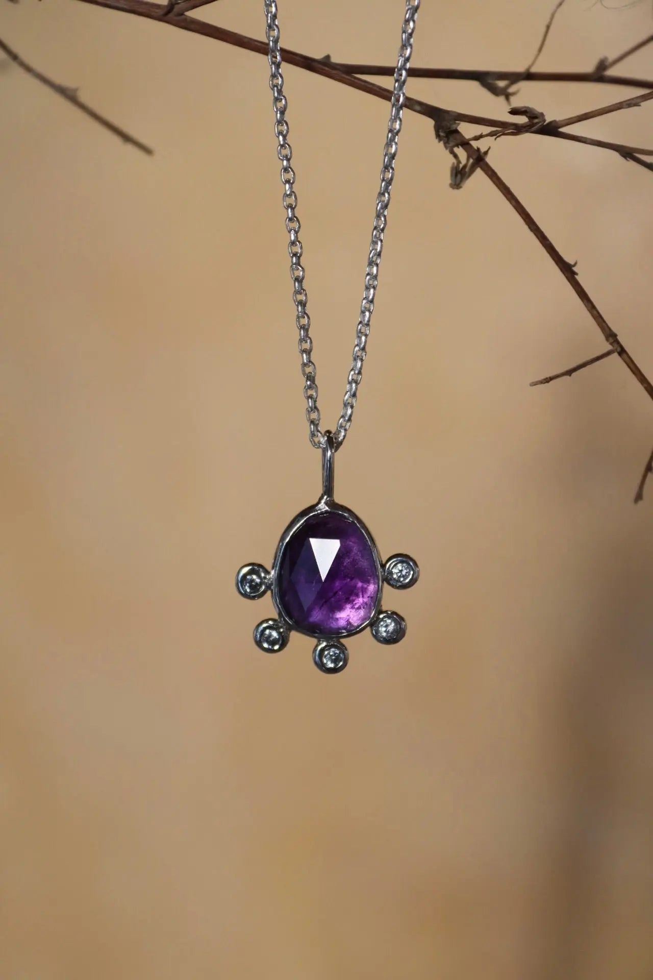 Amethyst pendant with 5 zircons - ORI Jewelry